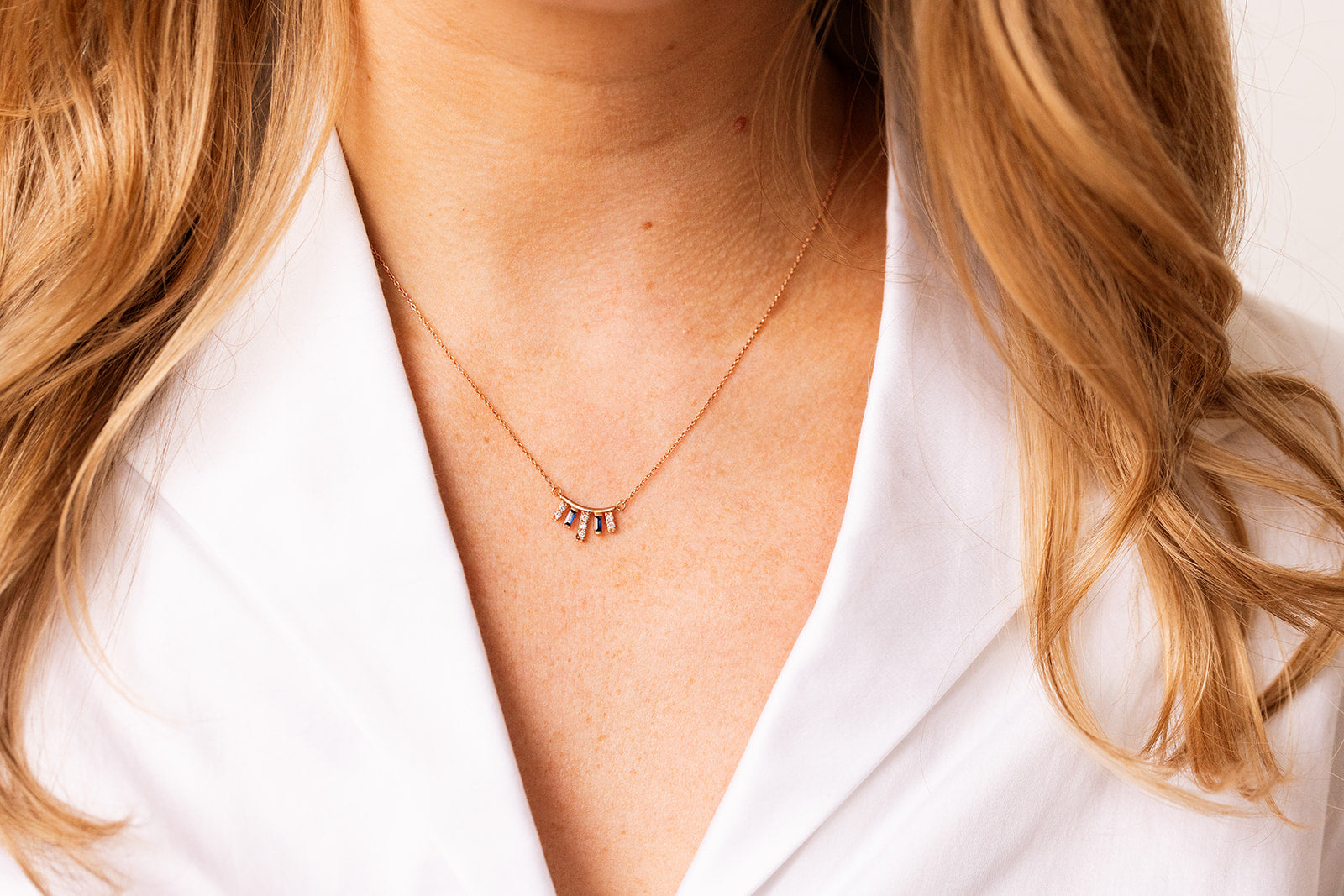 Sapphire and Diamond Necklace - 10k Rose Gold - 0.55ctw