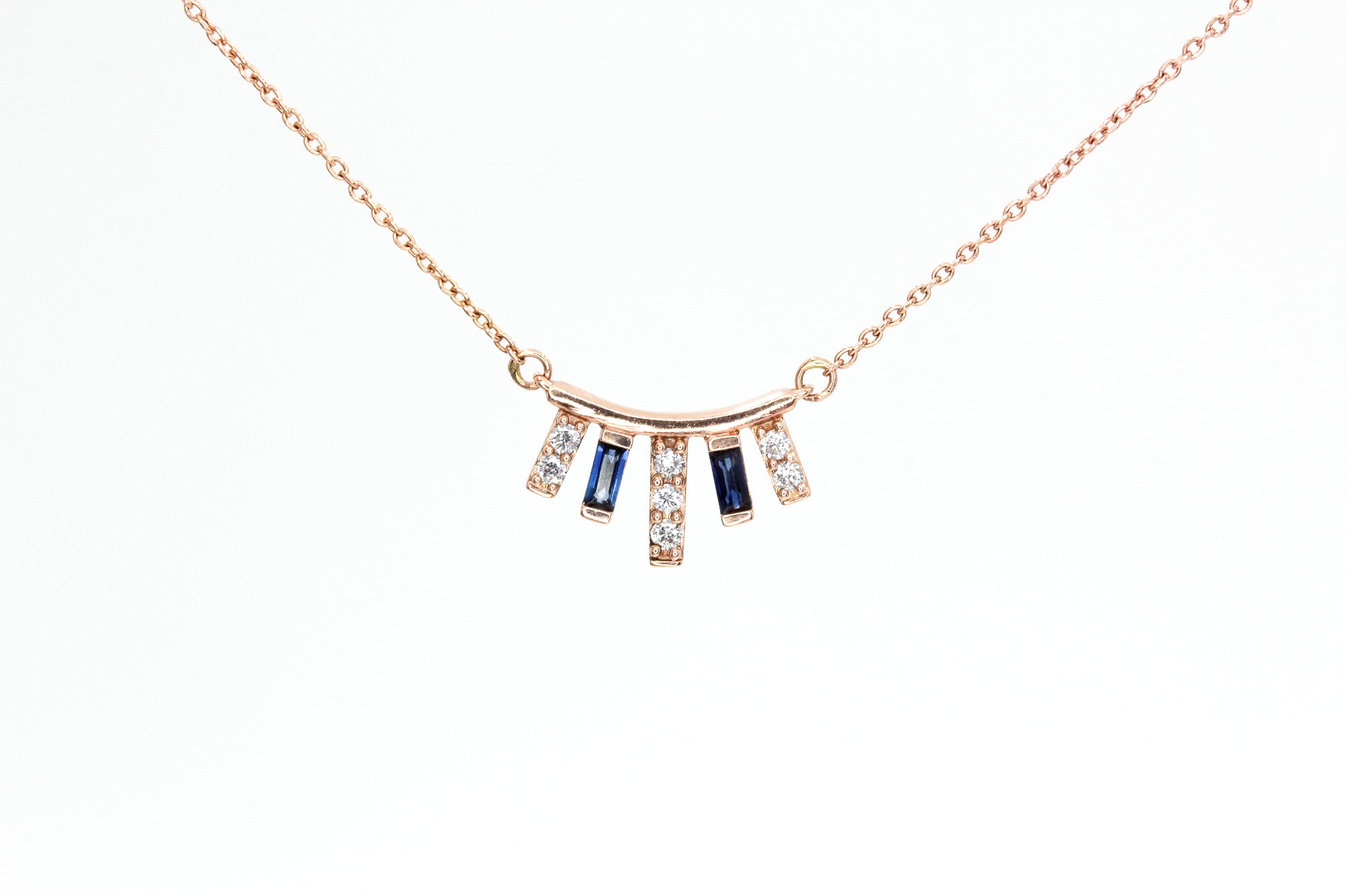 Sapphire and Diamond Necklace - 10k Rose Gold - 0.55ctw