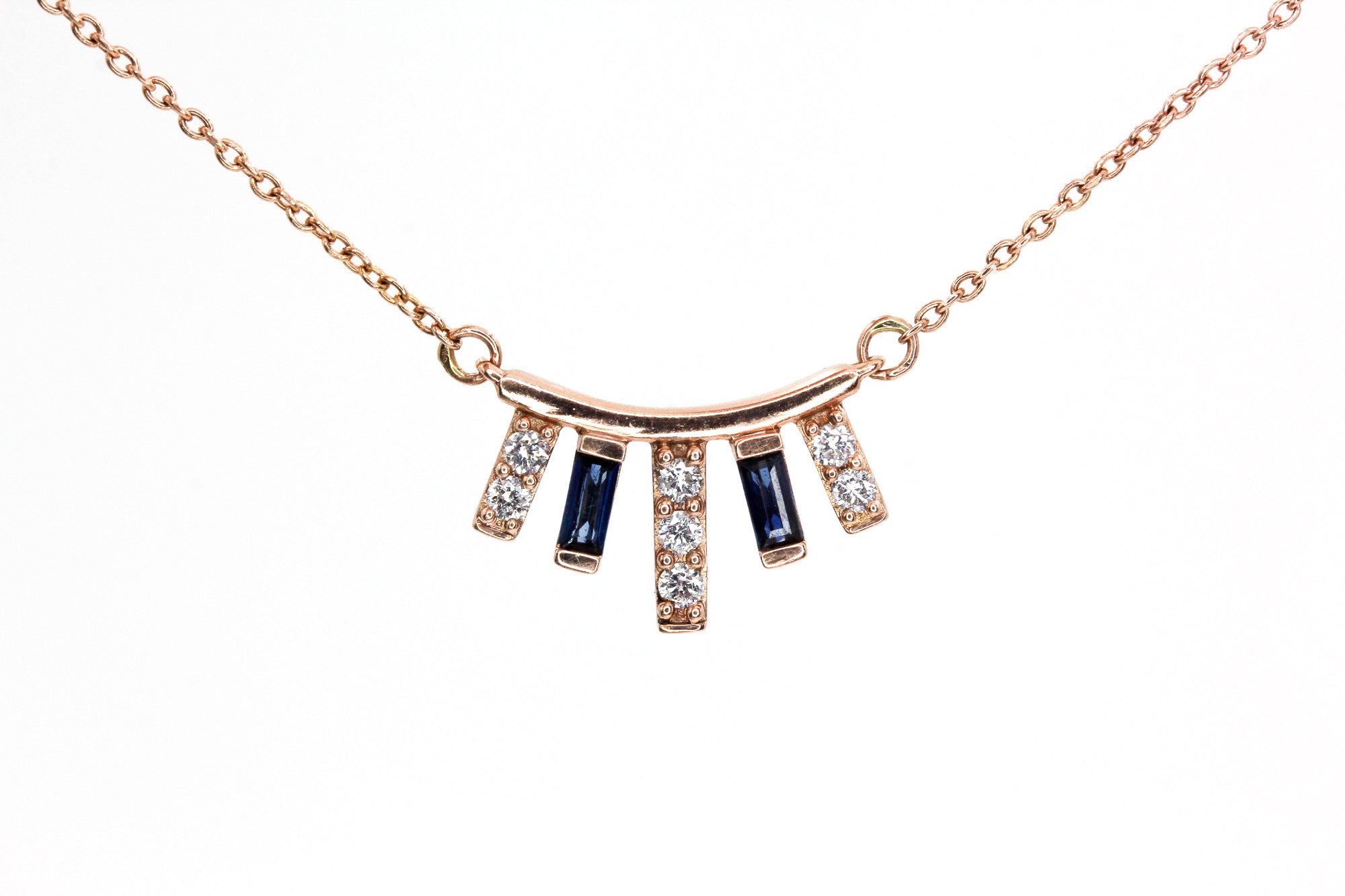 Sapphire and Diamond Necklace - 10k Rose Gold - 0.55ctw