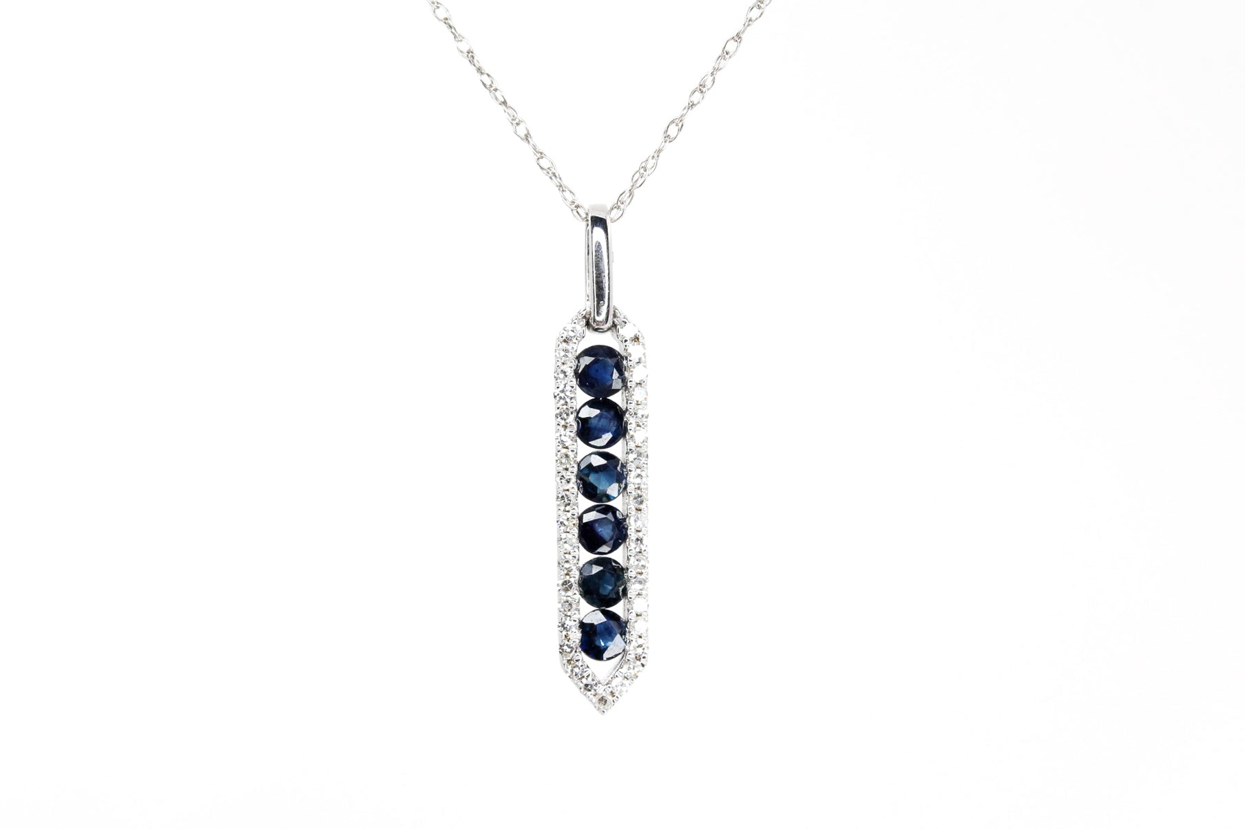 Sapphire and Diamond Drop Pendant Necklace - 10k White Gold - 0.36ctw