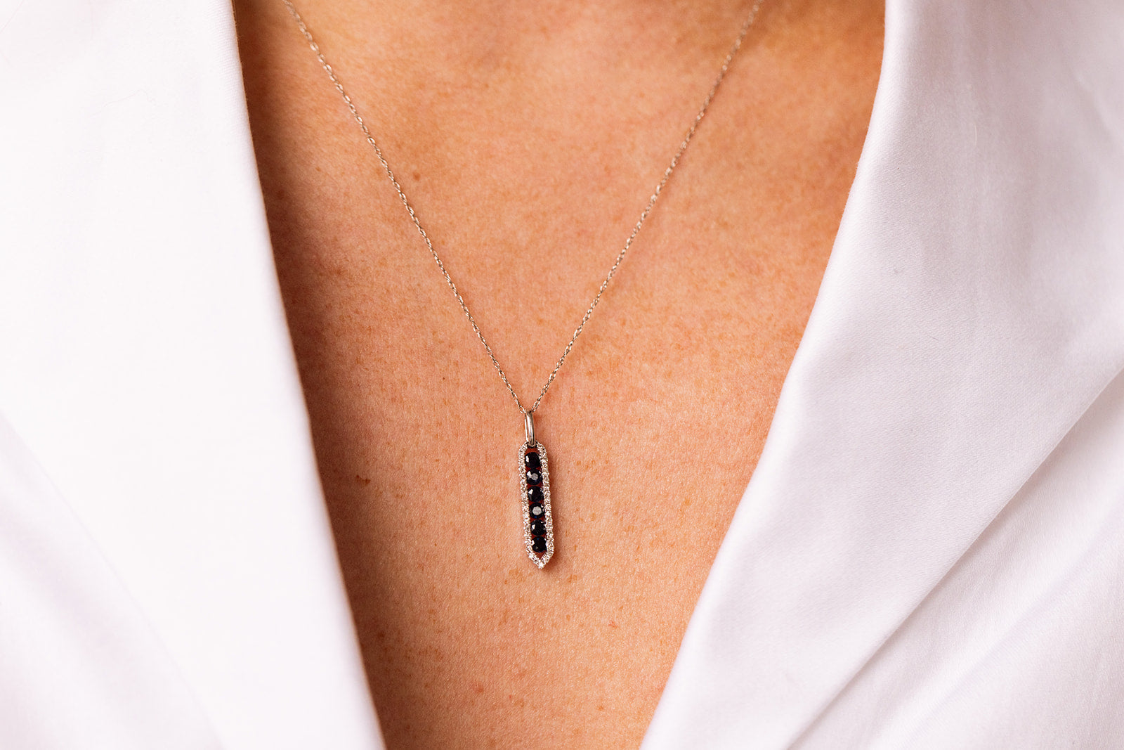 Sapphire and Diamond Drop Pendant Necklace - 10k White Gold - 0.36ctw