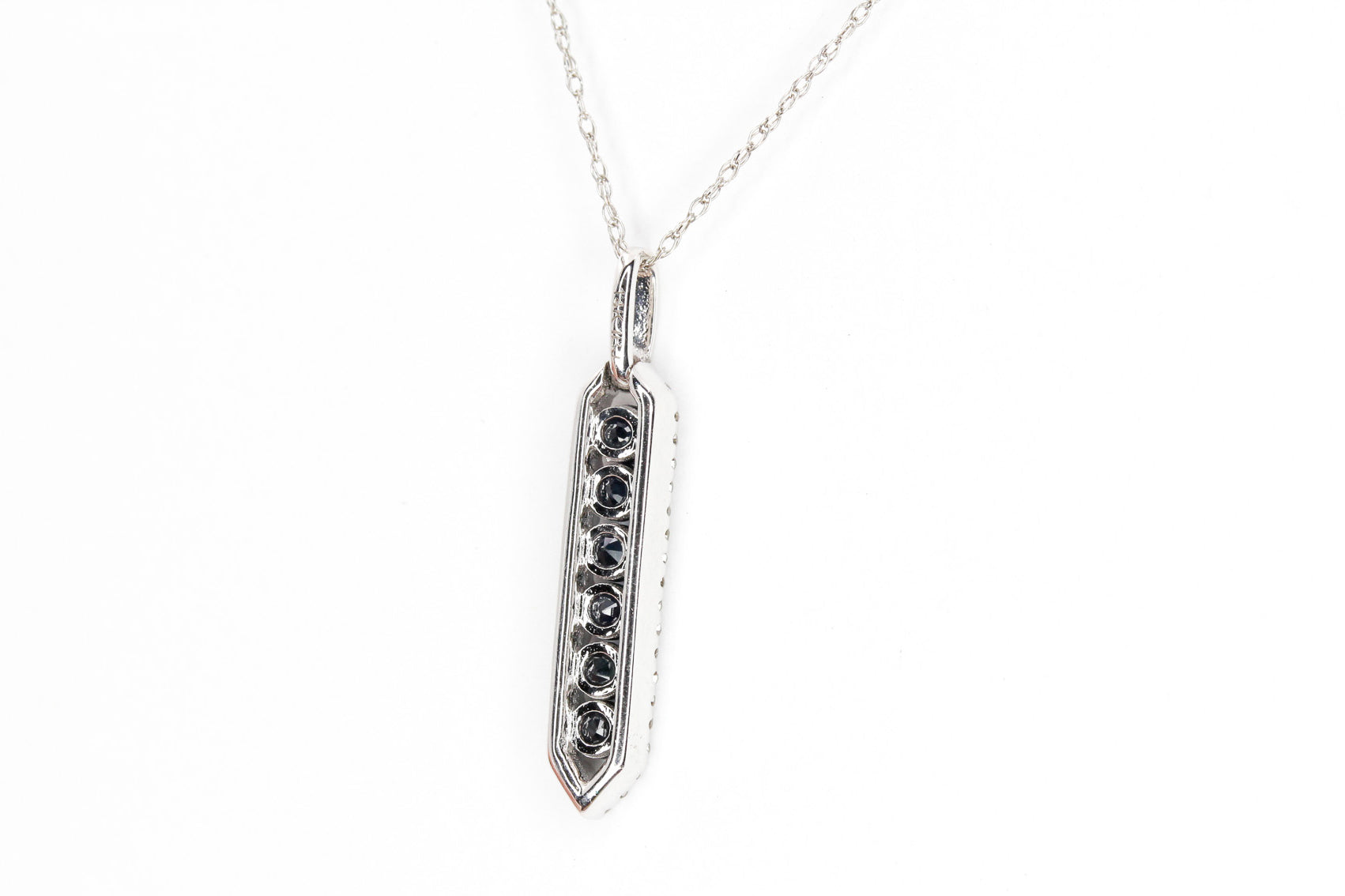 Sapphire and Diamond Drop Pendant Necklace - 10k White Gold - 0.36ctw