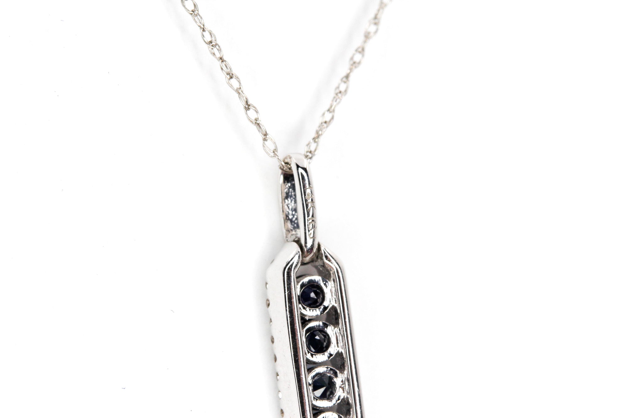 Sapphire and Diamond Drop Pendant Necklace - 10k White Gold - 0.36ctw
