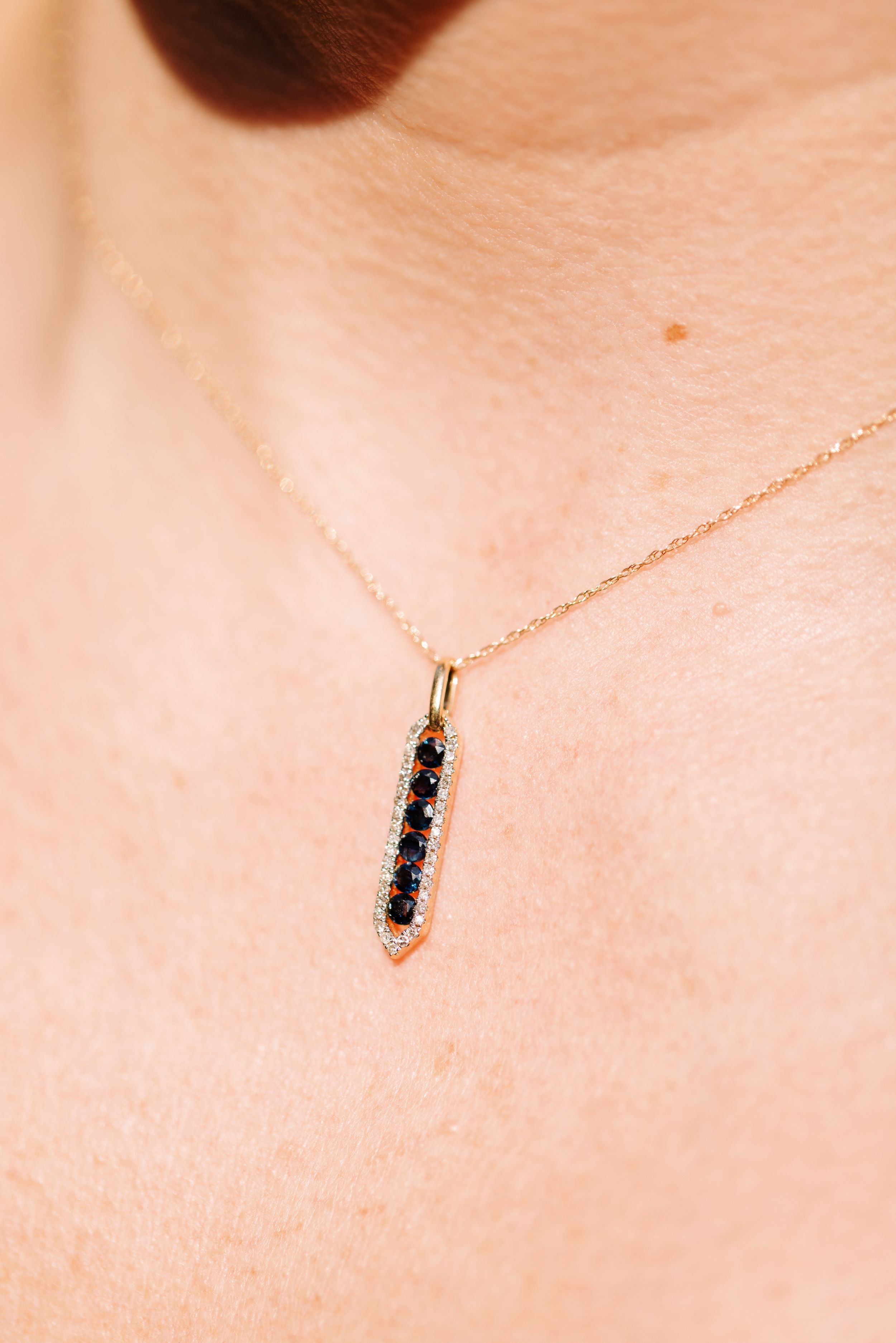 Sapphire and Diamond Drop Pendant Necklace - 10k Yellow Gold - 0.36ctw