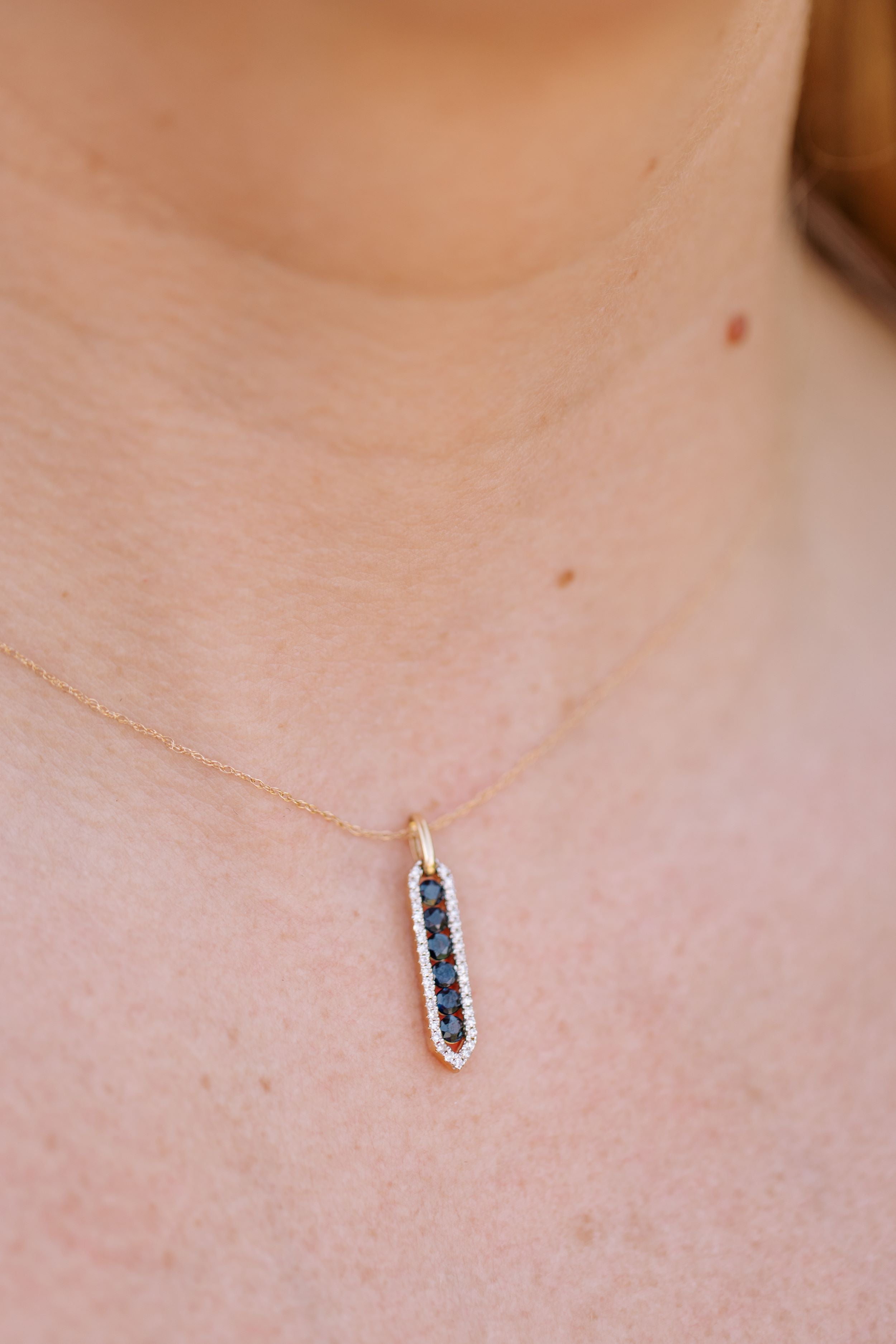 Sapphire and Diamond Drop Pendant Necklace - 10k Yellow Gold - 0.36ctw