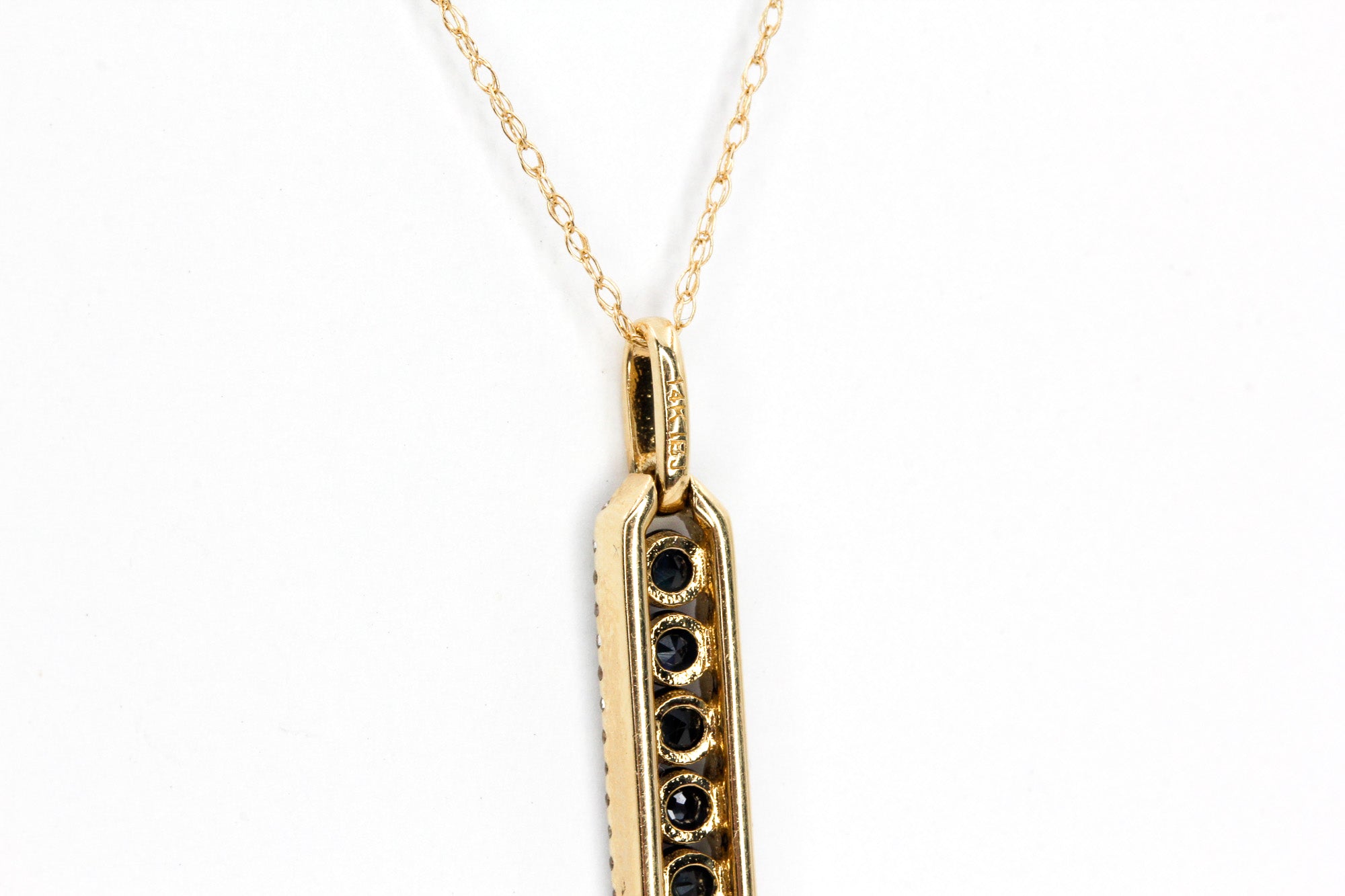 Sapphire and Diamond Drop Pendant Necklace - 10k Yellow Gold - 0.36ctw