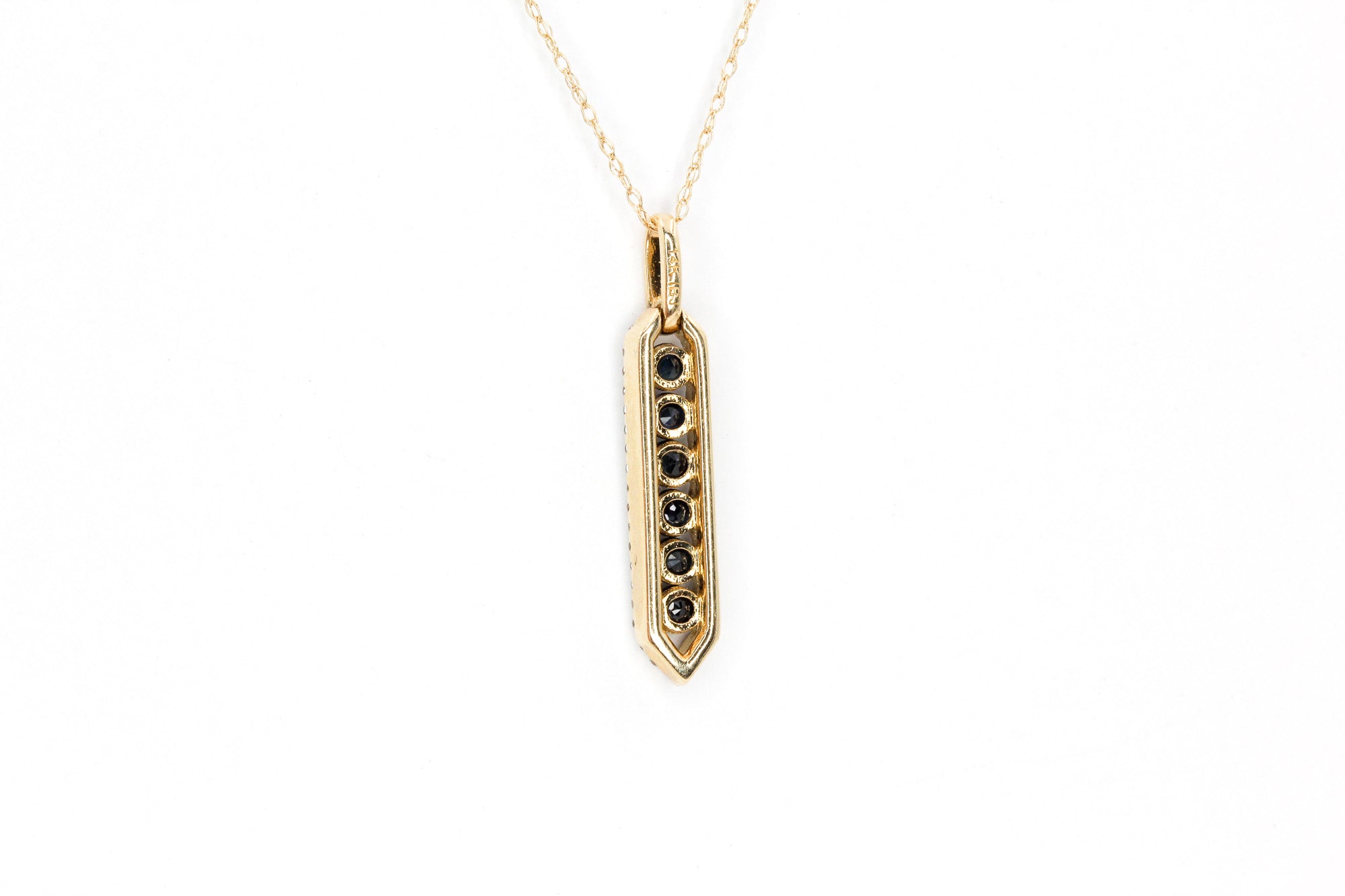 Sapphire and Diamond Drop Pendant Necklace - 10k Yellow Gold - 0.36ctw