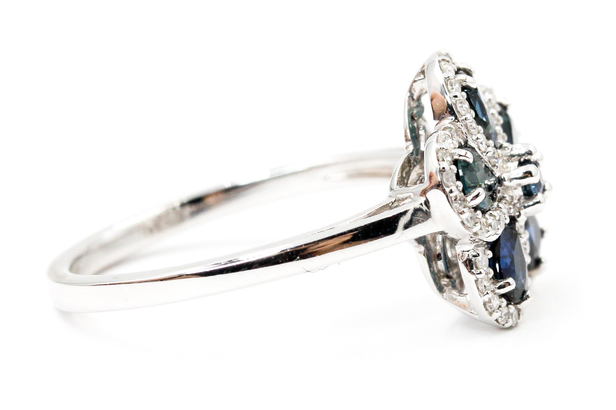 Sapphire and Diamond Flower Ring - 14k White Gold - 1.35ctw
