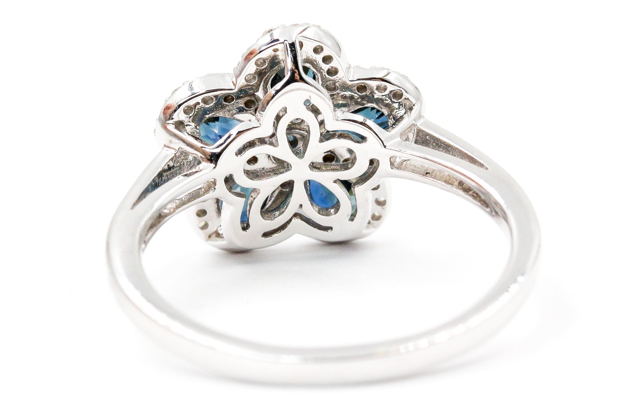 Sapphire and Diamond Flower Ring - 14k White Gold - 1.35ctw