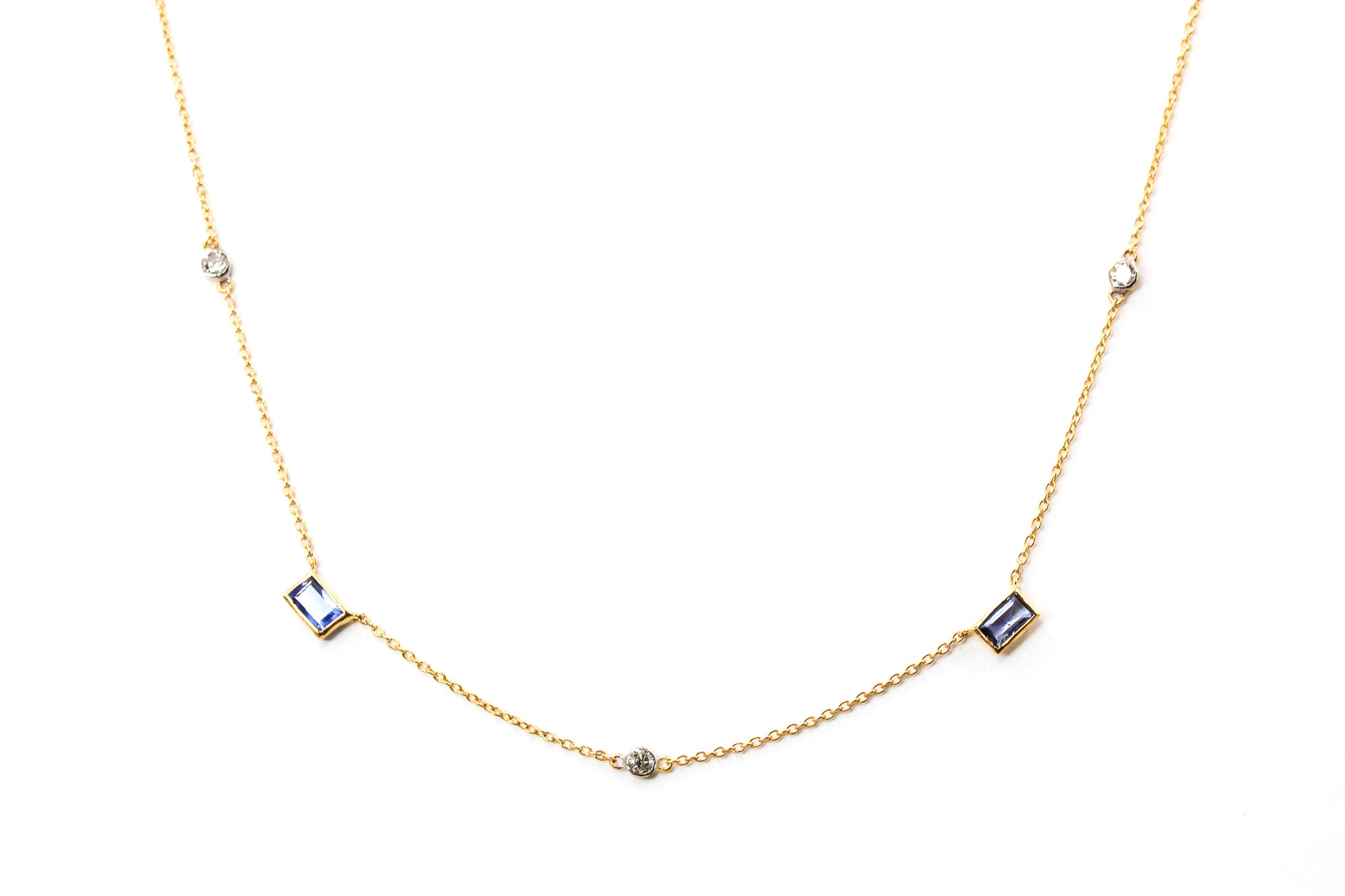 Sapphire and Diamond Necklace - 14k Yellow Gold - 0.77ctw