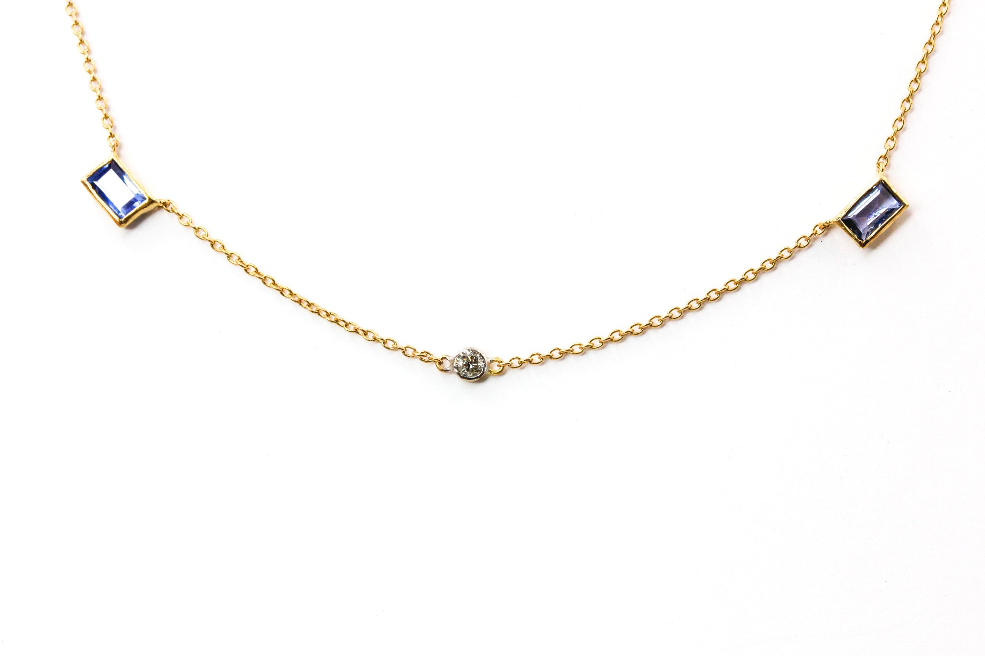 Sapphire and Diamond Necklace - 14k Yellow Gold - 0.77ctw
