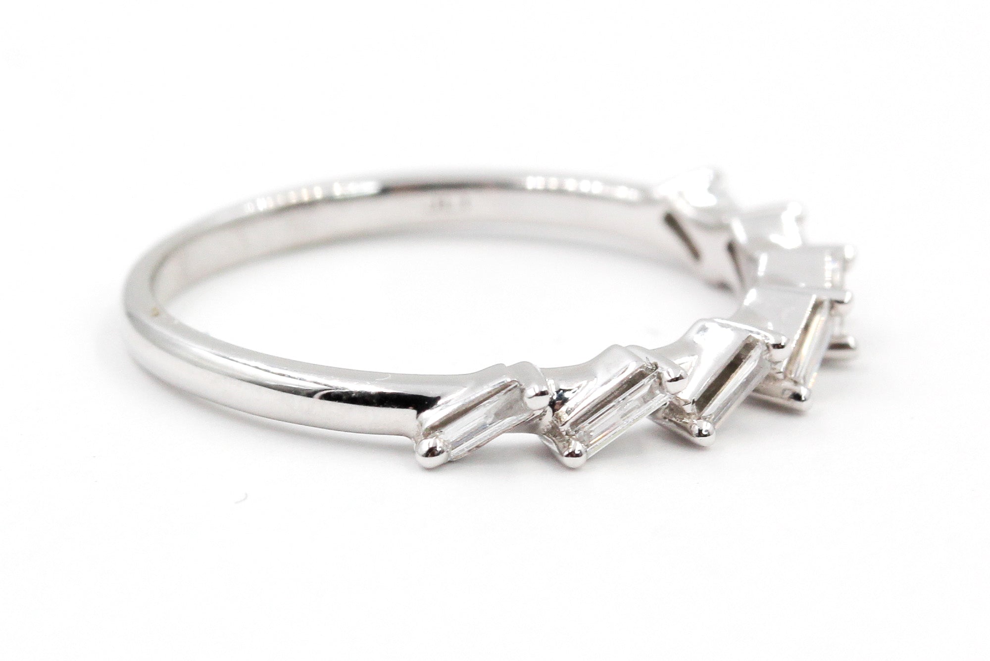Slanted Diamond Baguette Band Ring - 10k White Gold - 0.30ctw