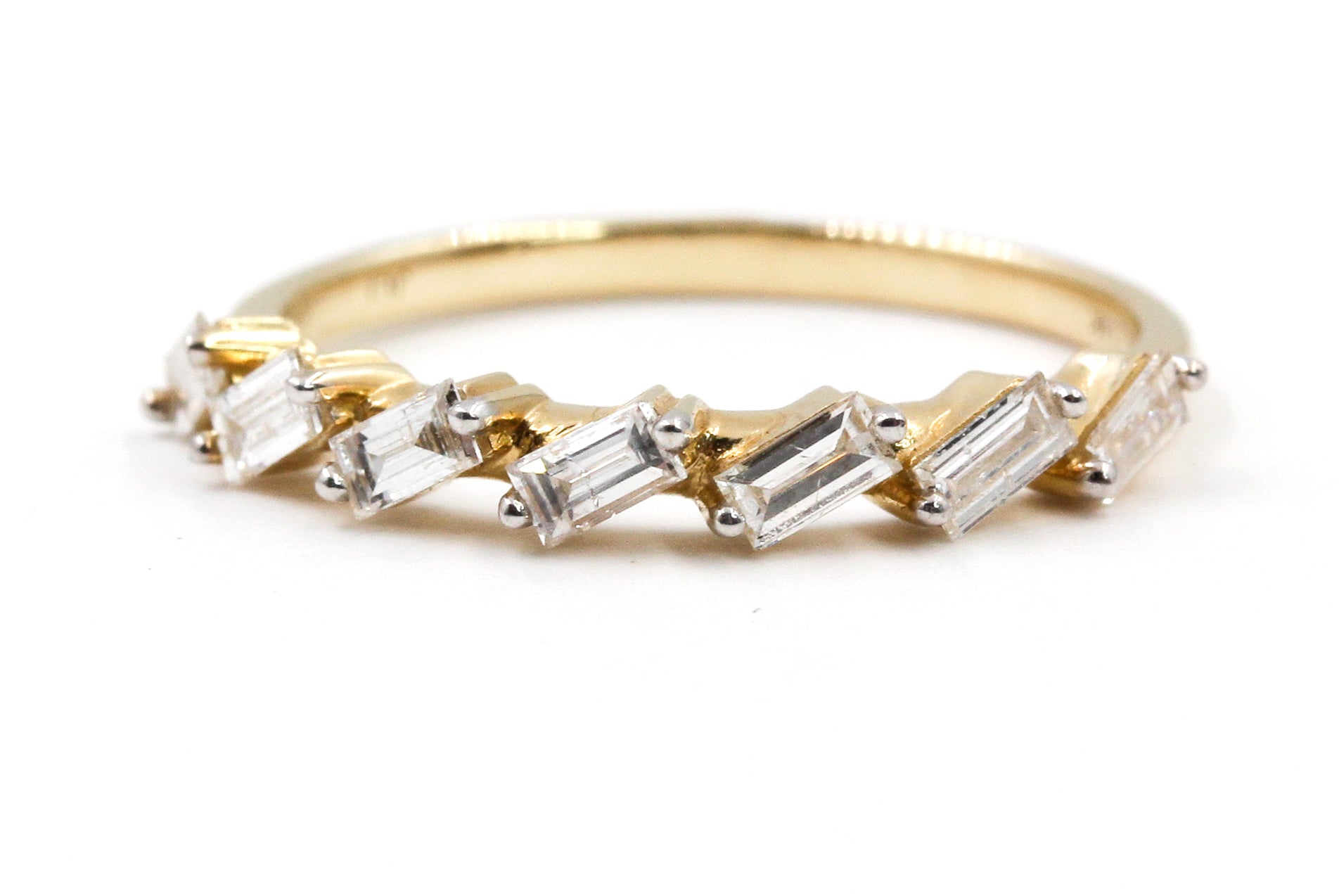 Slanted Diamond Baguette Band Ring - 10k Yellow Gold - 0.30ctw