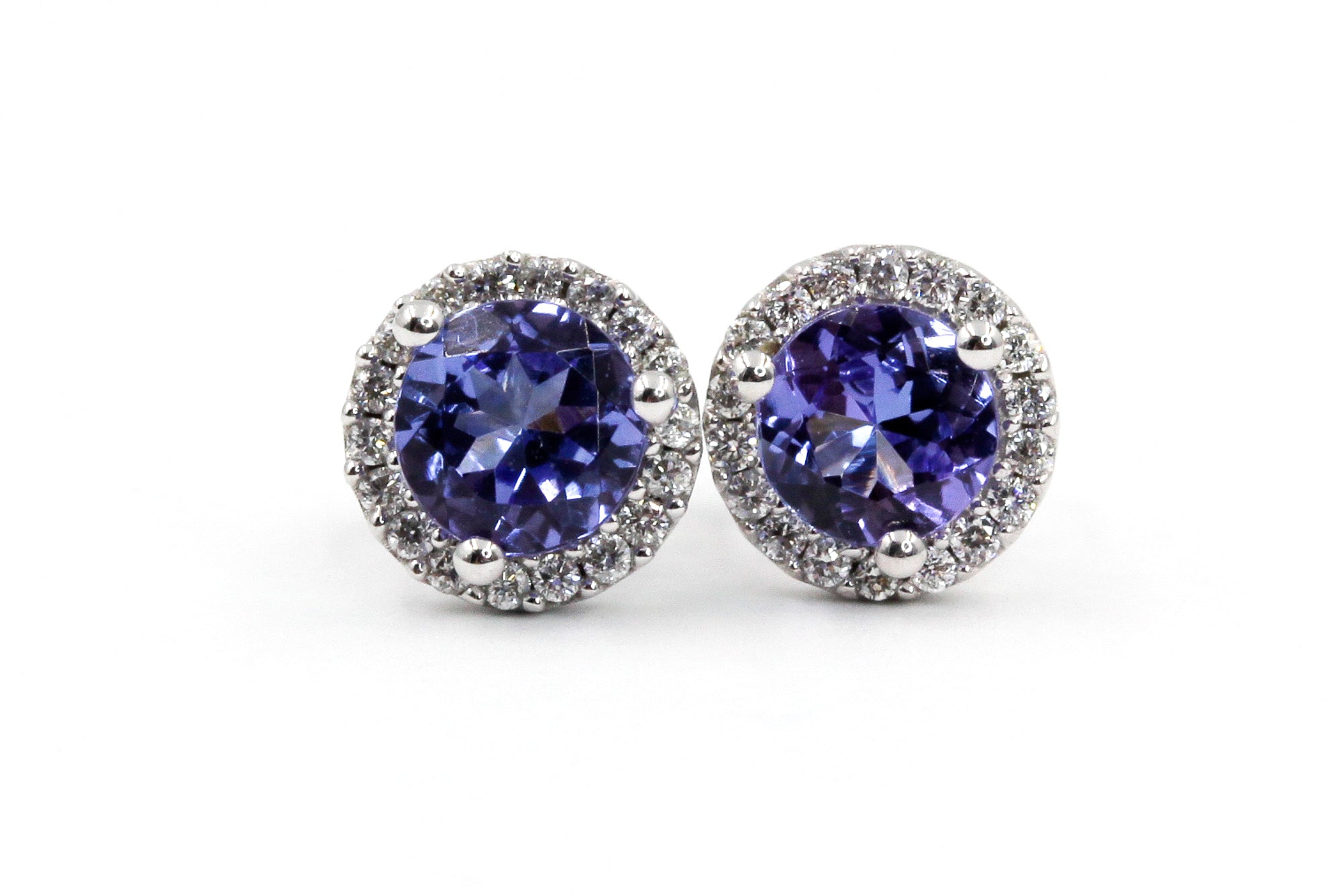 Tanzanite and Diamond Stud Earrings - 14k White Gold - 0.98ctw
