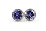 Tanzanite and Diamond Stud Earrings - 14k White Gold - 0.98ctw