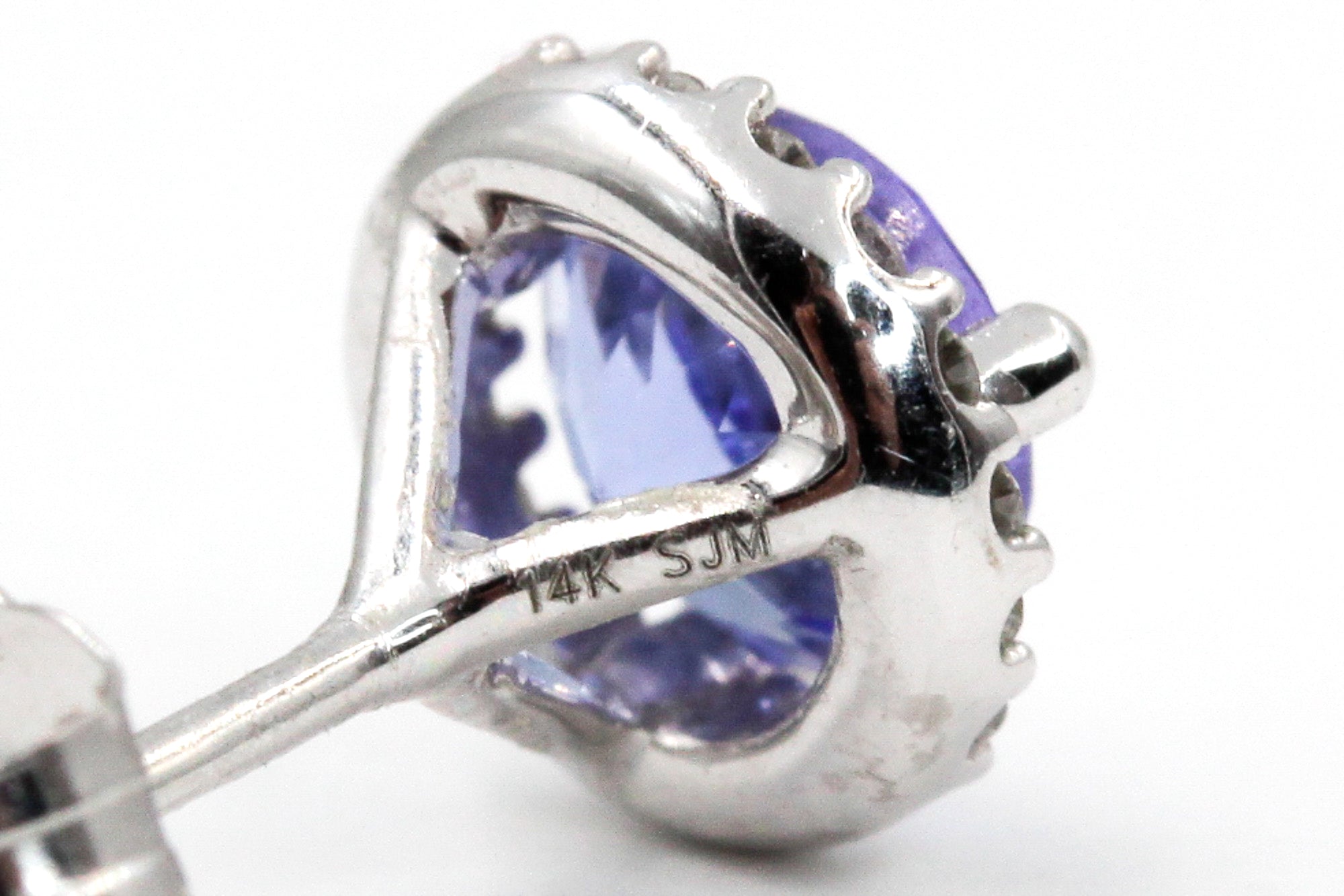 Tanzanite and Diamond Stud Earrings - 14k White Gold - 0.98ctw