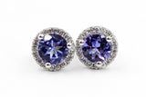 Tanzanite and Diamond Stud Earrings - 14k White Gold - 0.98ctw