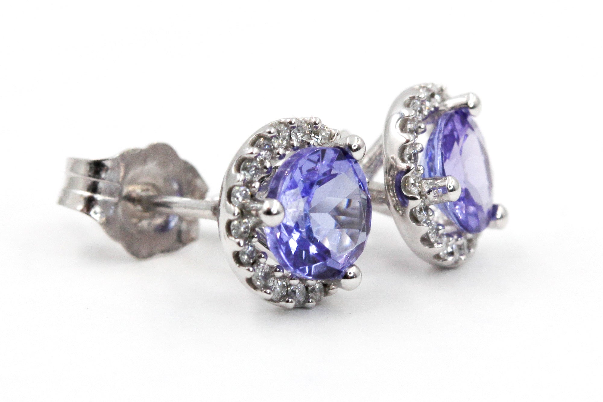 Tanzanite and Diamond Stud Earrings - 14k White Gold - 0.98ctw
