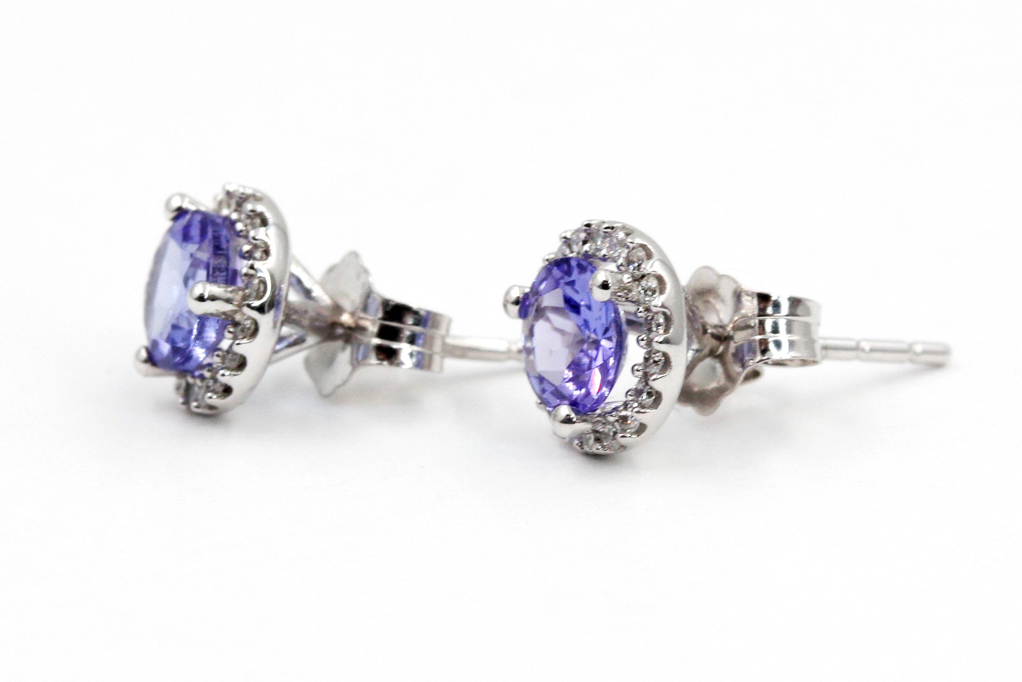 Tanzanite and Diamond Stud Earrings - 14k White Gold - 0.98ctw