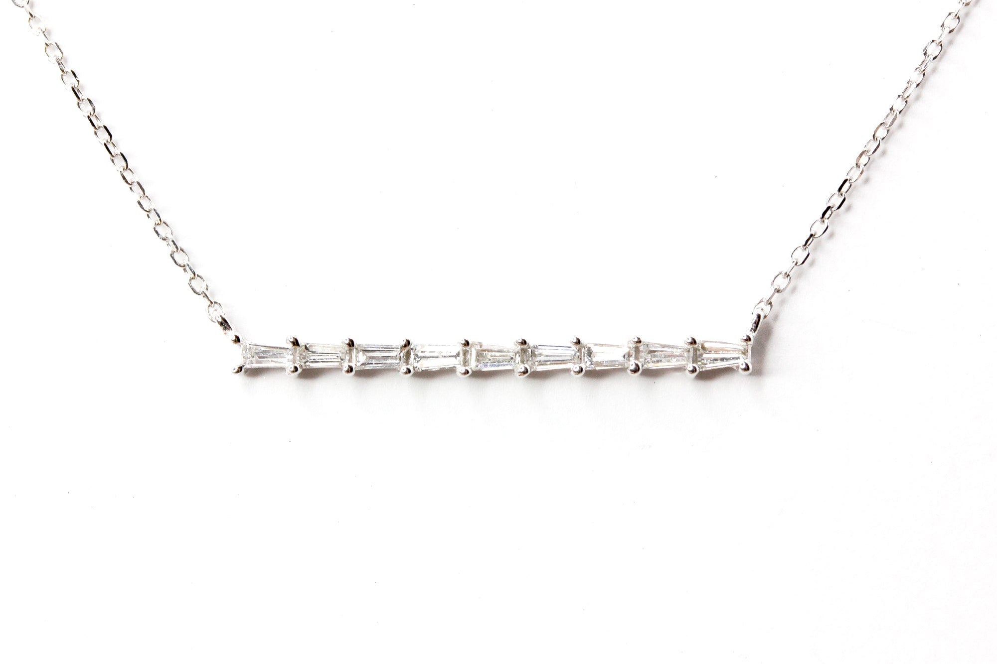 Tapered Diamond Baguette Bar Necklace - 14k White Gold - 0.29ctw