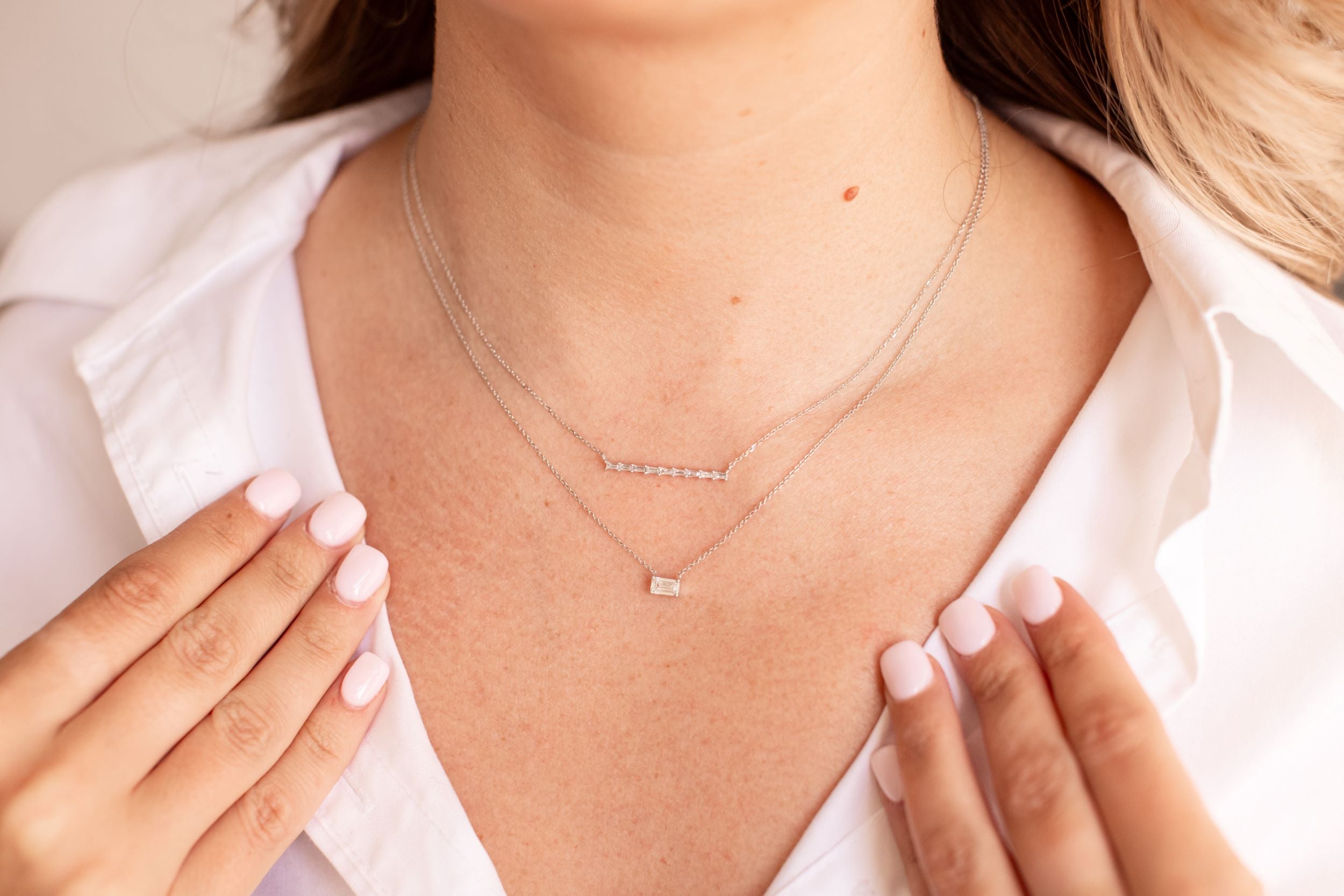 Tapered Diamond Baguette Bar Necklace - 14k White Gold - 0.29ctw