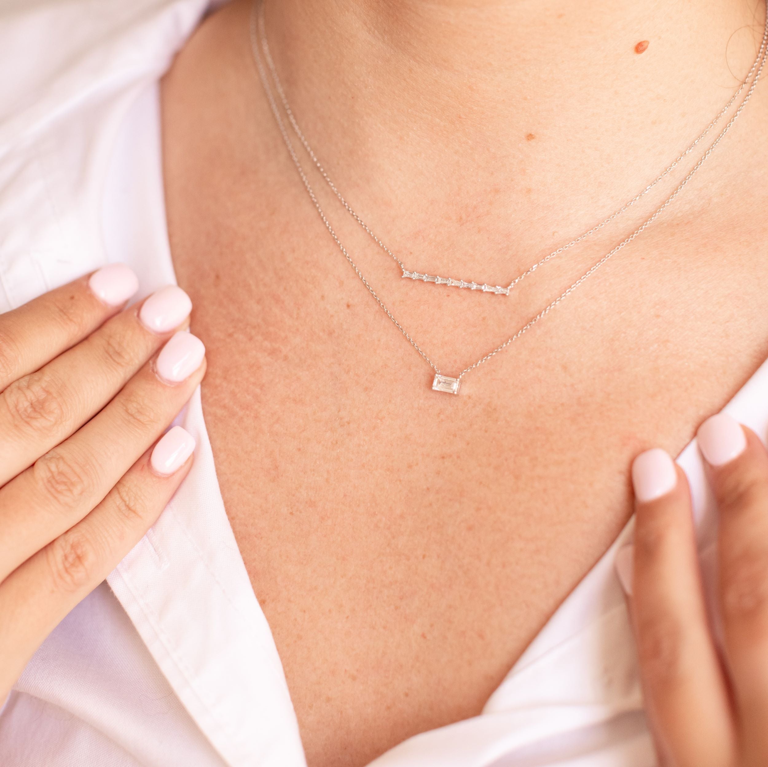 Tapered Diamond Baguette Bar Necklace - 14k White Gold - 0.29ctw