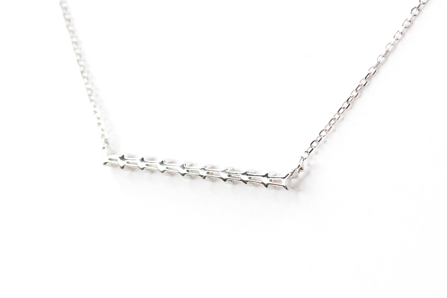 Tapered Diamond Baguette Bar Necklace - 14k White Gold - 0.29ctw