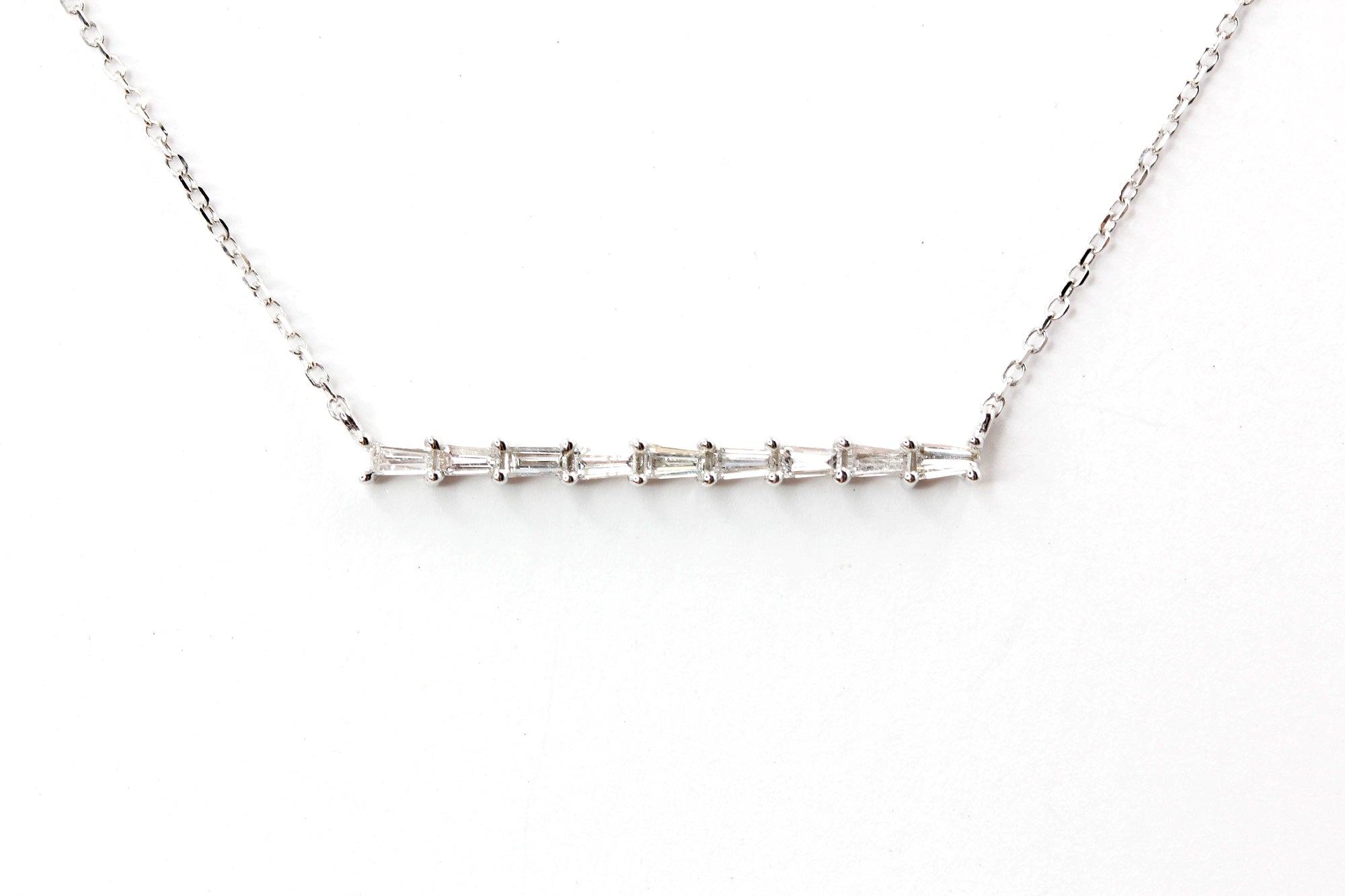 Tapered Diamond Baguette Bar Necklace - 14k White Gold - 0.29ctw