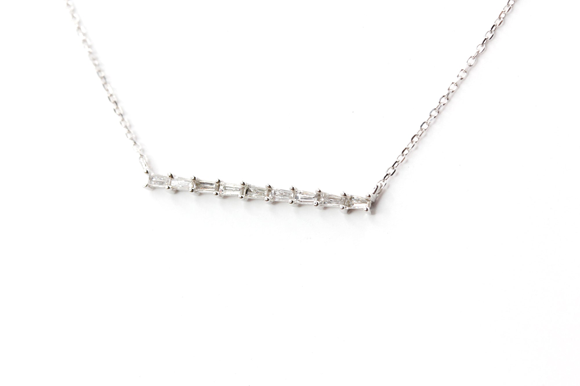 Tapered Diamond Baguette Bar Necklace - 14k White Gold - 0.29ctw