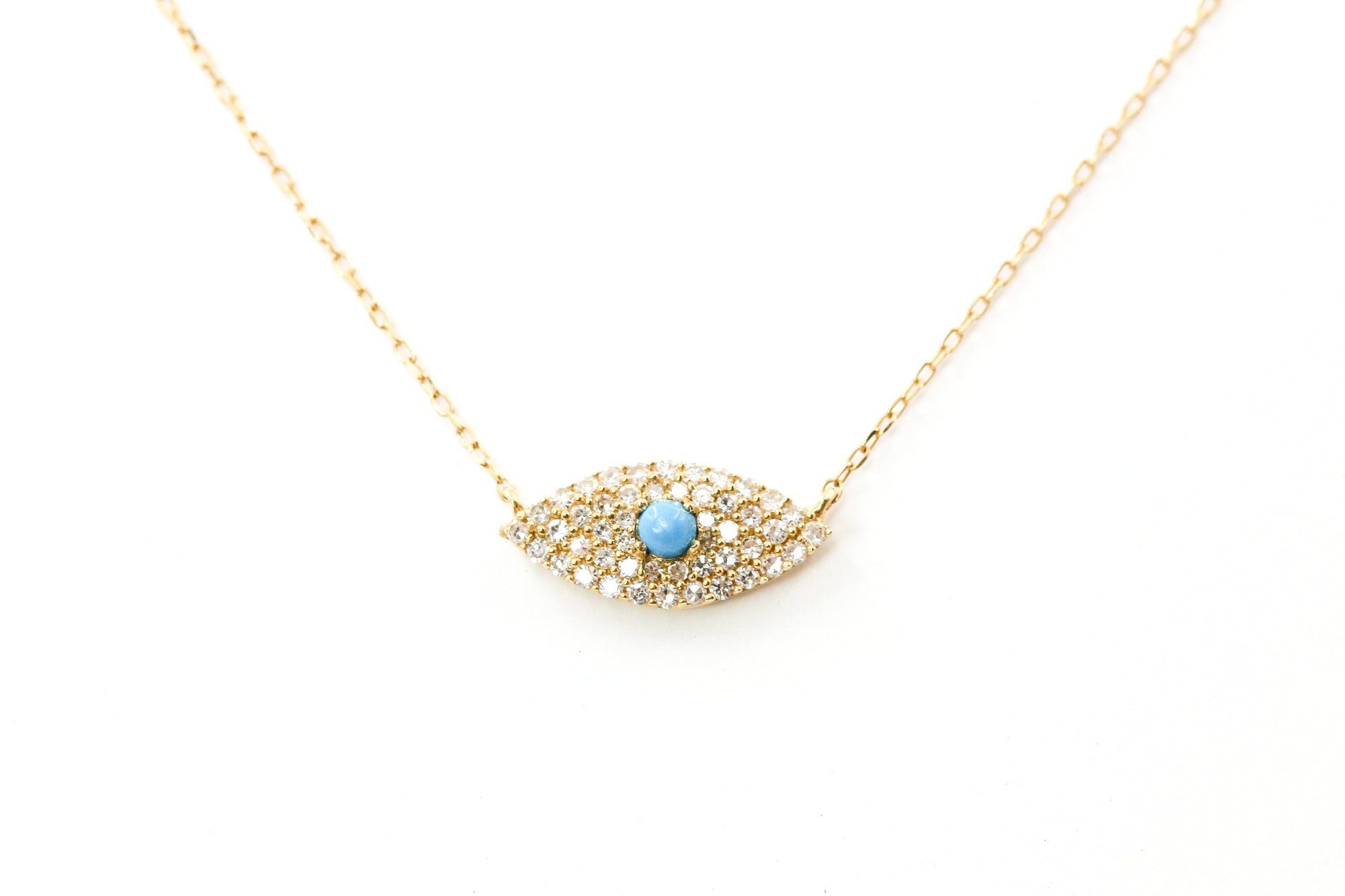Turquoise and Diamond Evil Eye Necklace - 18k Yellow Gold - 0.13ctw