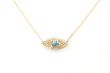 Turquoise and Diamond Evil Eye Necklace - 18k Yellow Gold - 0.13ctw