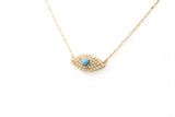 Turquoise and Diamond Evil Eye Necklace - 18k Yellow Gold - 0.13ctw