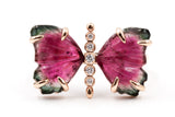 Watermelon Tourmaline Butterfly Ring - 14k Rose Gold - 0.05ctw