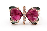 Watermelon Tourmaline Butterfly Ring - 14k Rose Gold - 0.05ctw