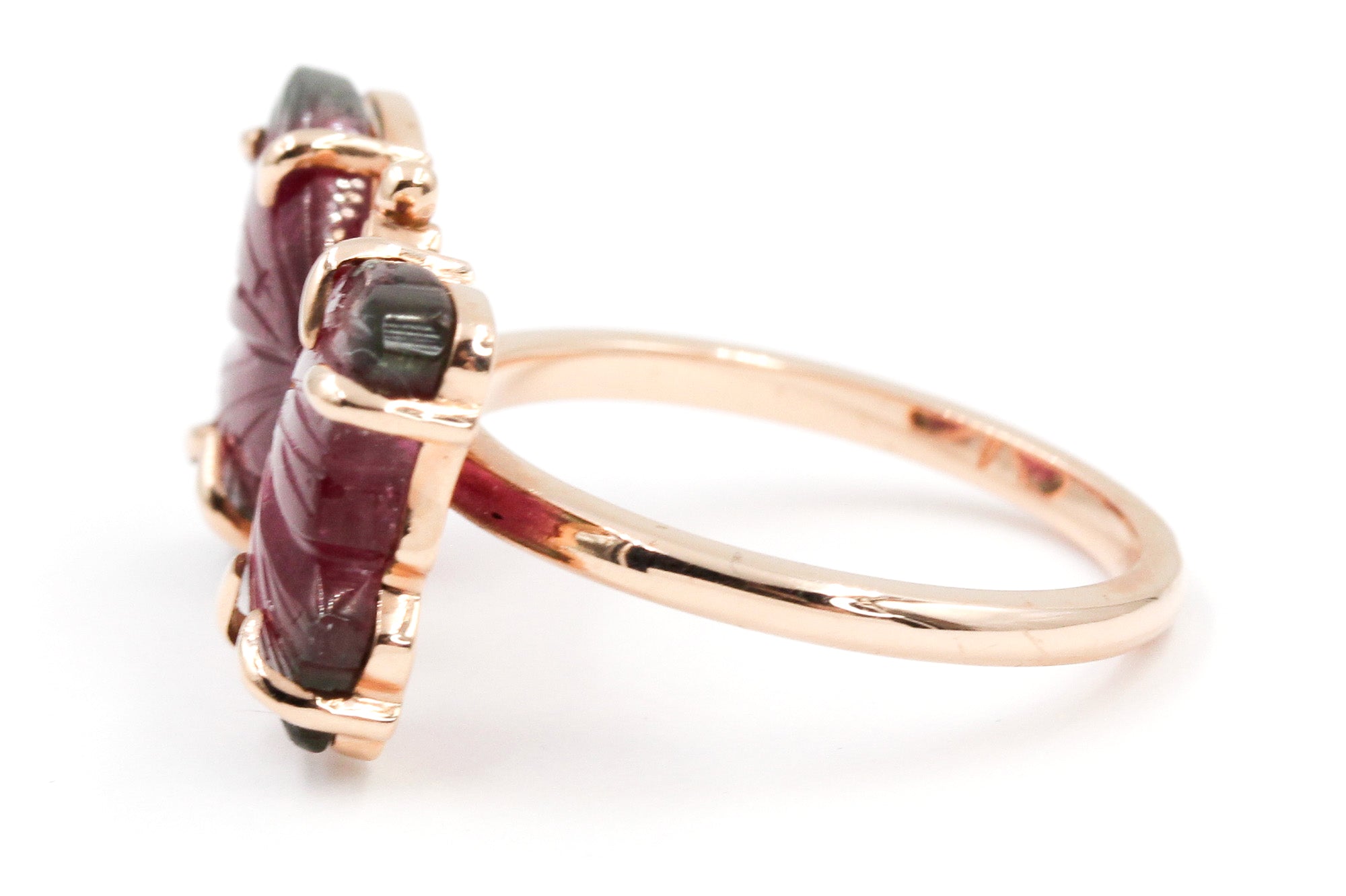 Watermelon Tourmaline Butterfly Ring - 14k Rose Gold - 0.05ctw
