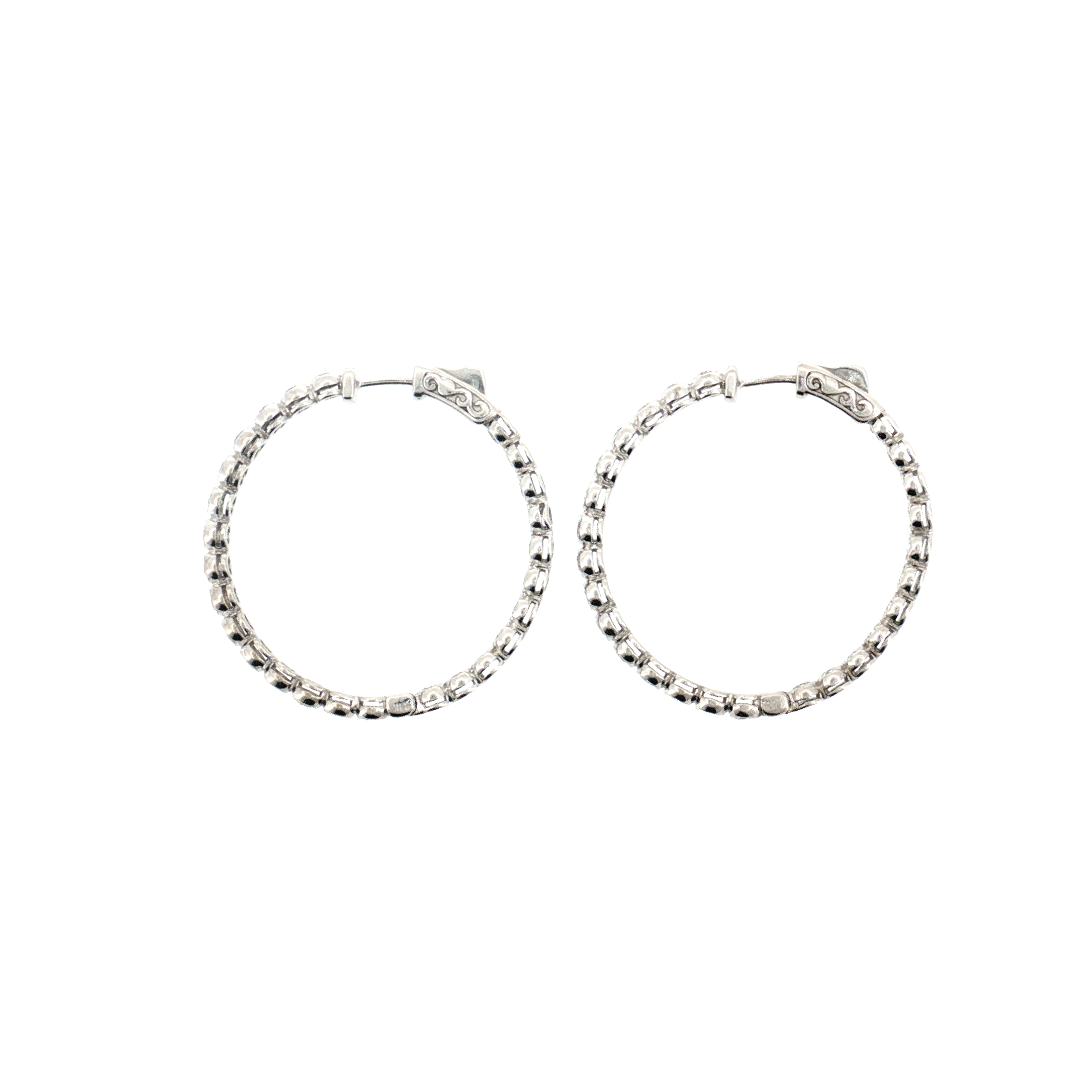 Bezel Diamond Inside Out Hoop Earrings 14k White Gold - 2.08ctw sides