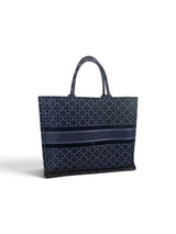 Christian Dior Velvet Cannage Large Book Tote Navy Blue back of tote