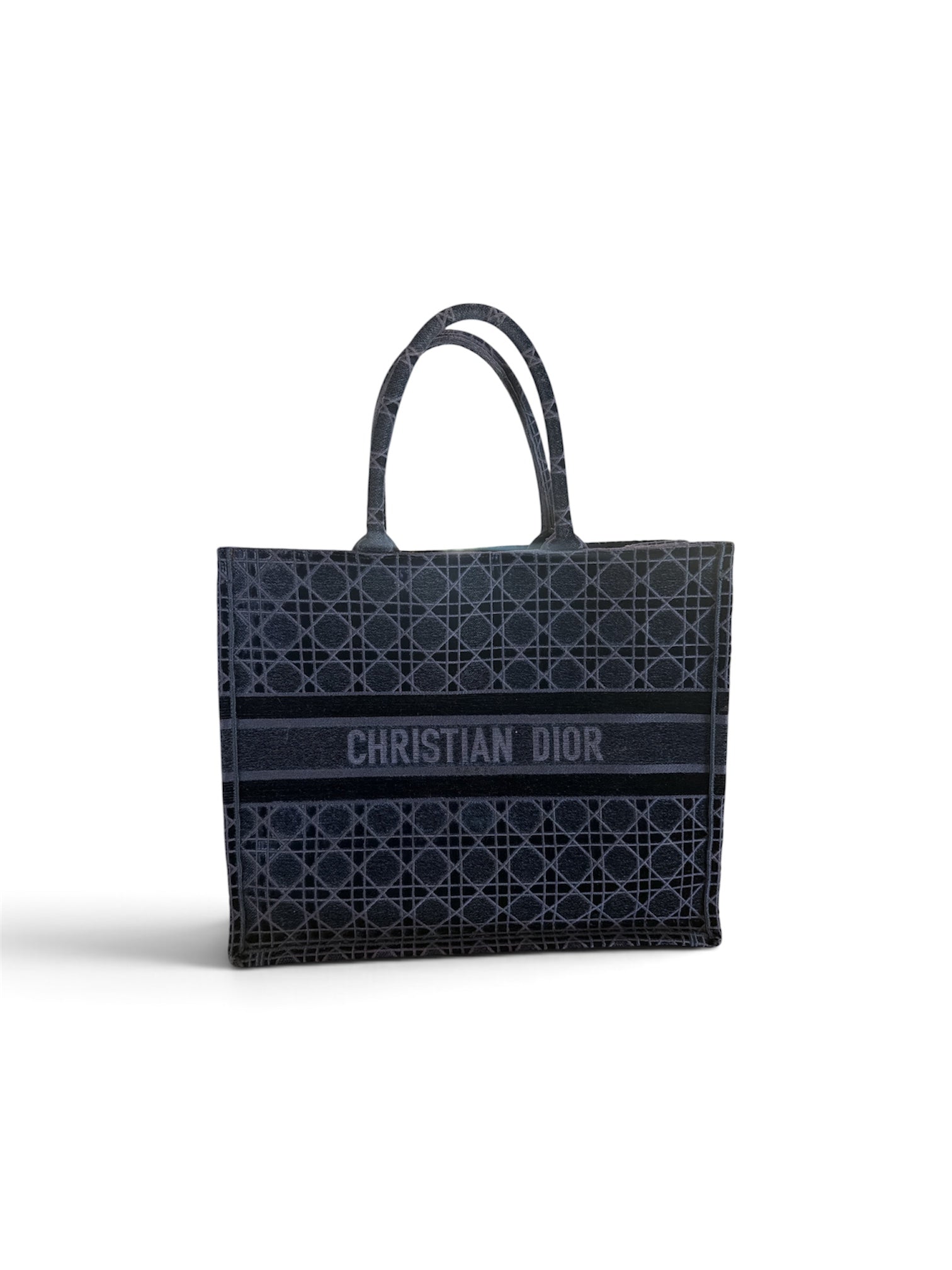 Christian Dior Velvet Cannage Large Book Tote Navy Blue