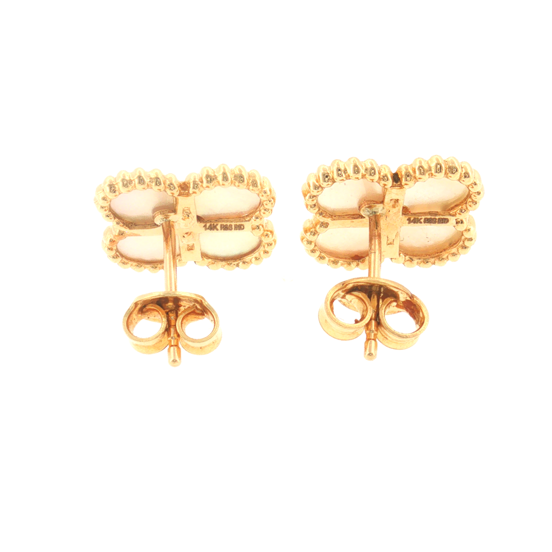 Diamond and Mother of Pearl Clover Earrings - 14k Yellow Gold - 0.06ctw backs