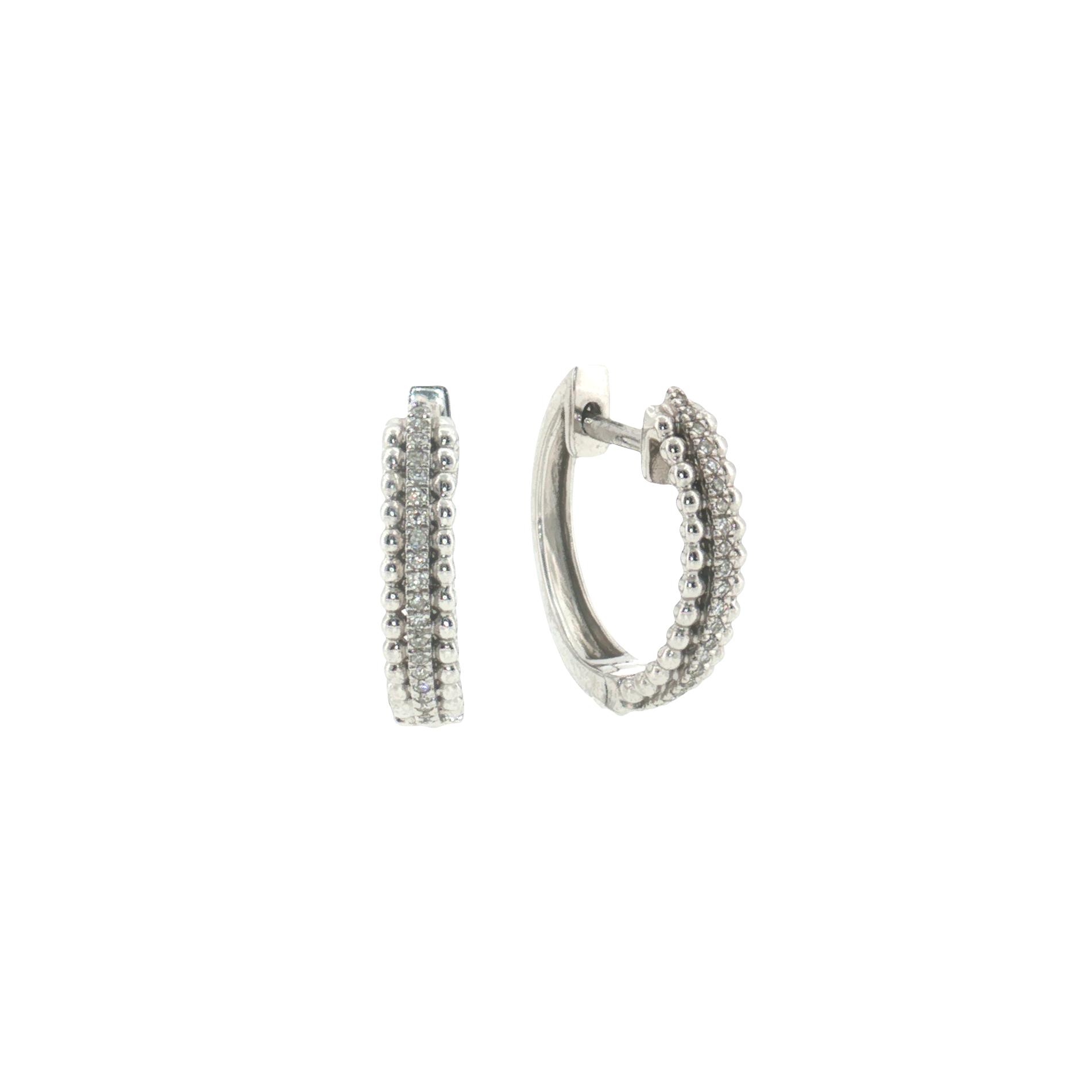 Diamond Beaded Huggie Earrings 10k White Gold 15mm - 0.07ctw