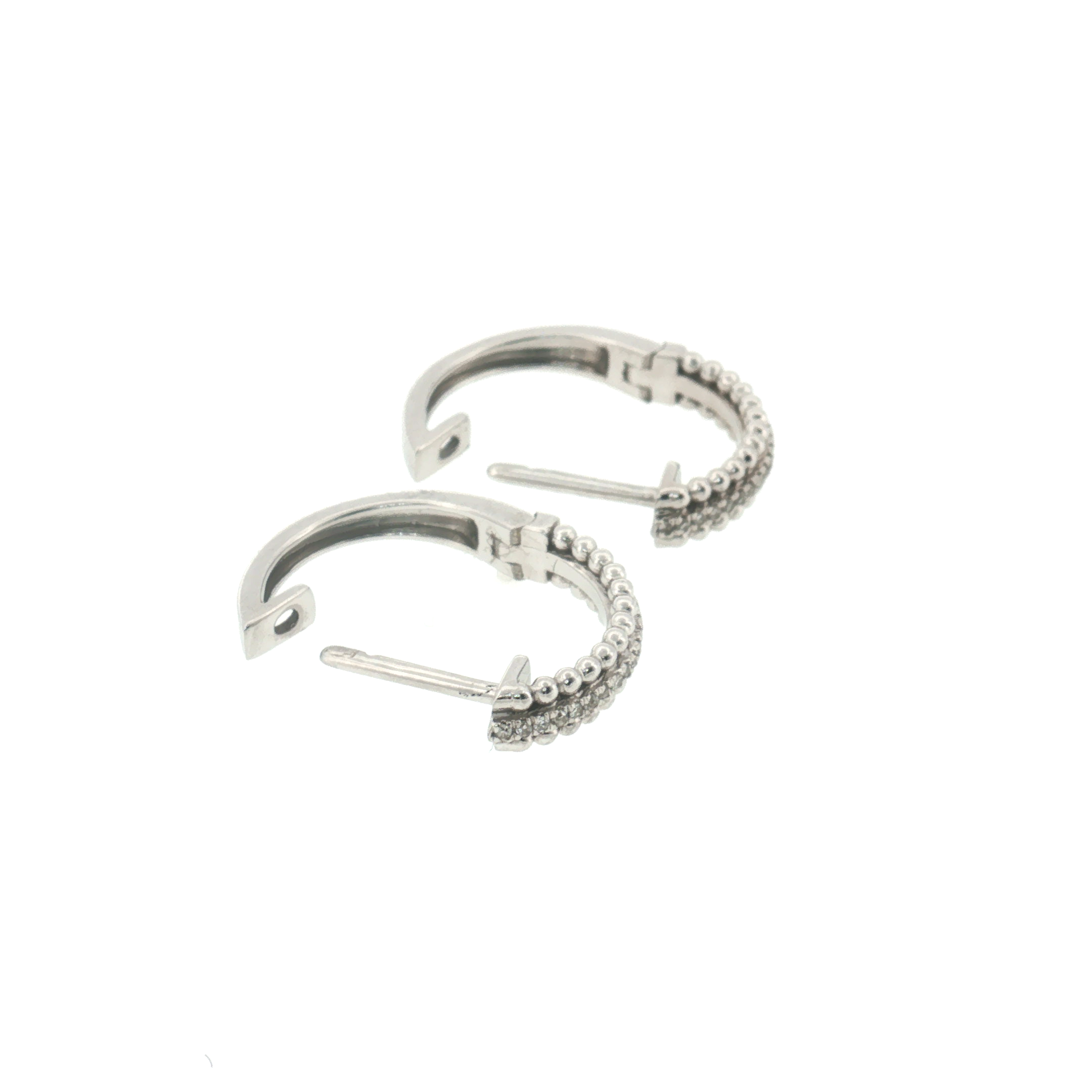 Diamond Beaded Huggie Earrings 10k White Gold 15mm - 0.07ctw clasp