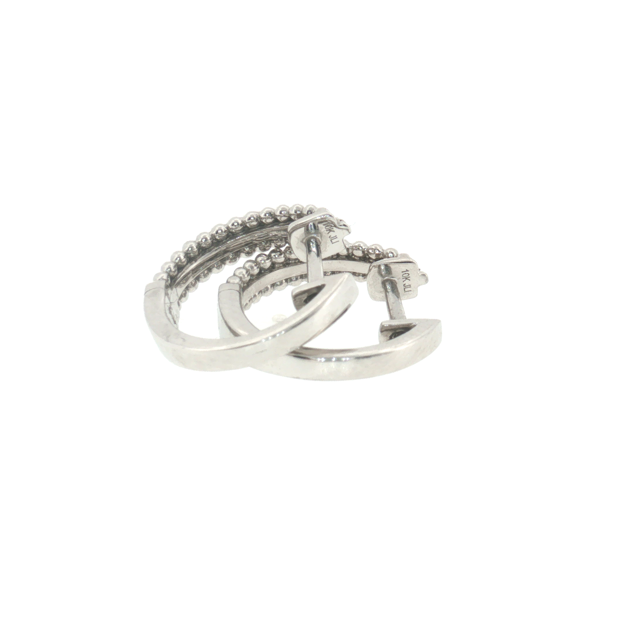 Diamond Beaded Huggie Earrings 10k White Gold 15mm - 0.07ctw gold stamp