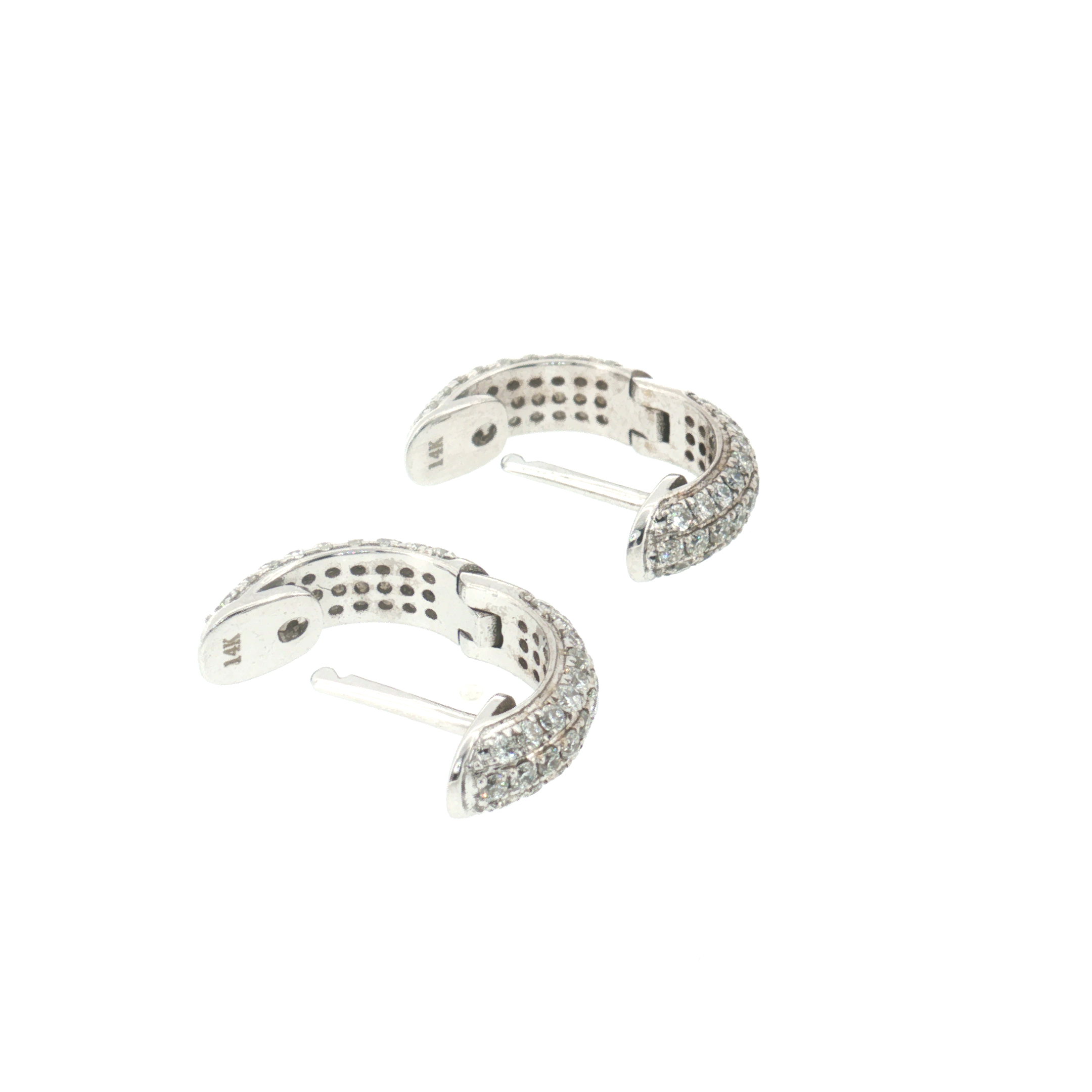 Diamond Huggie Earrings 14k White Gold 1.12ctw - 13.5mm backs with stamps