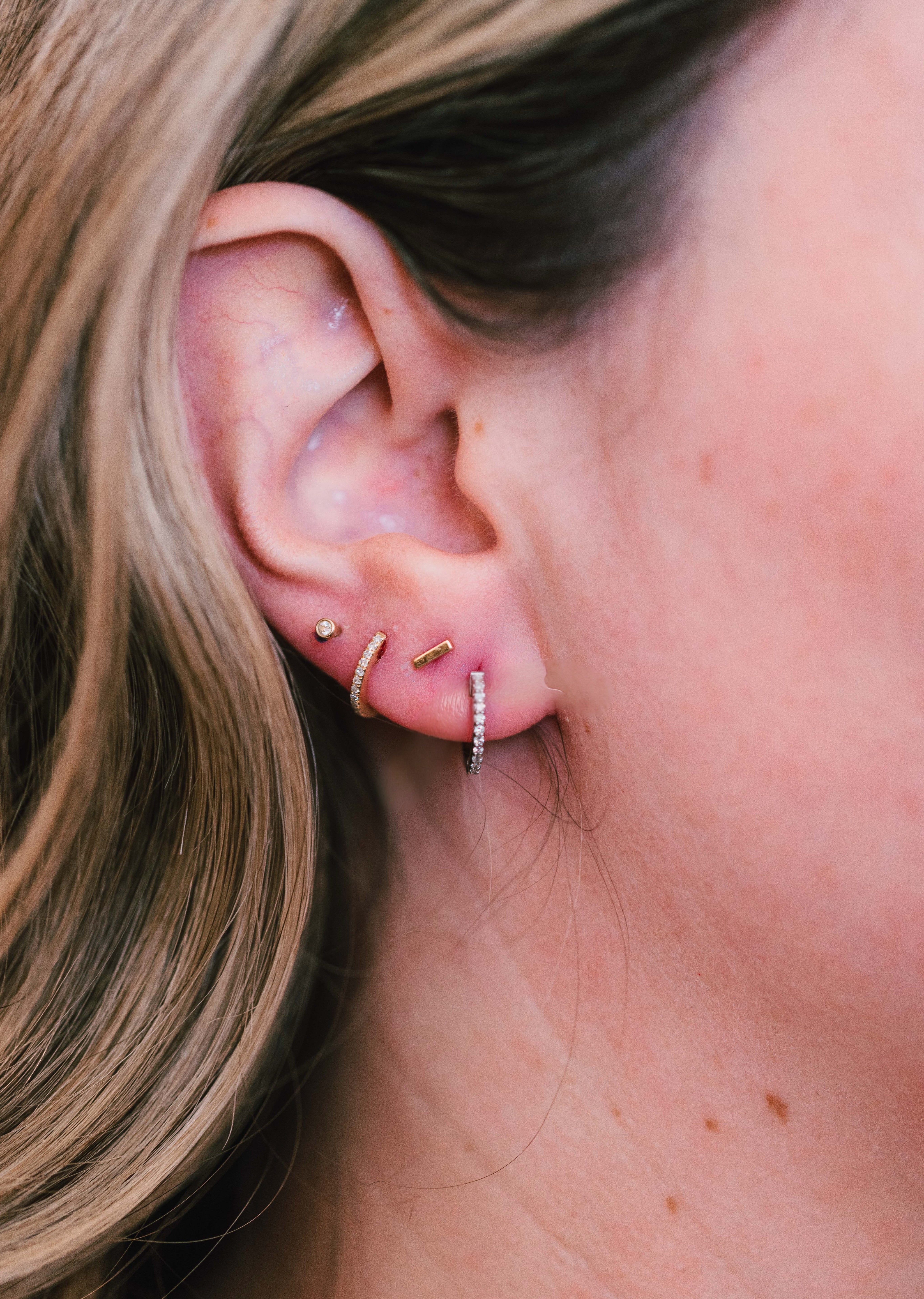 Diamond Huggie Earrings - 14k White Gold - 11mm - 0.10ctw modeled