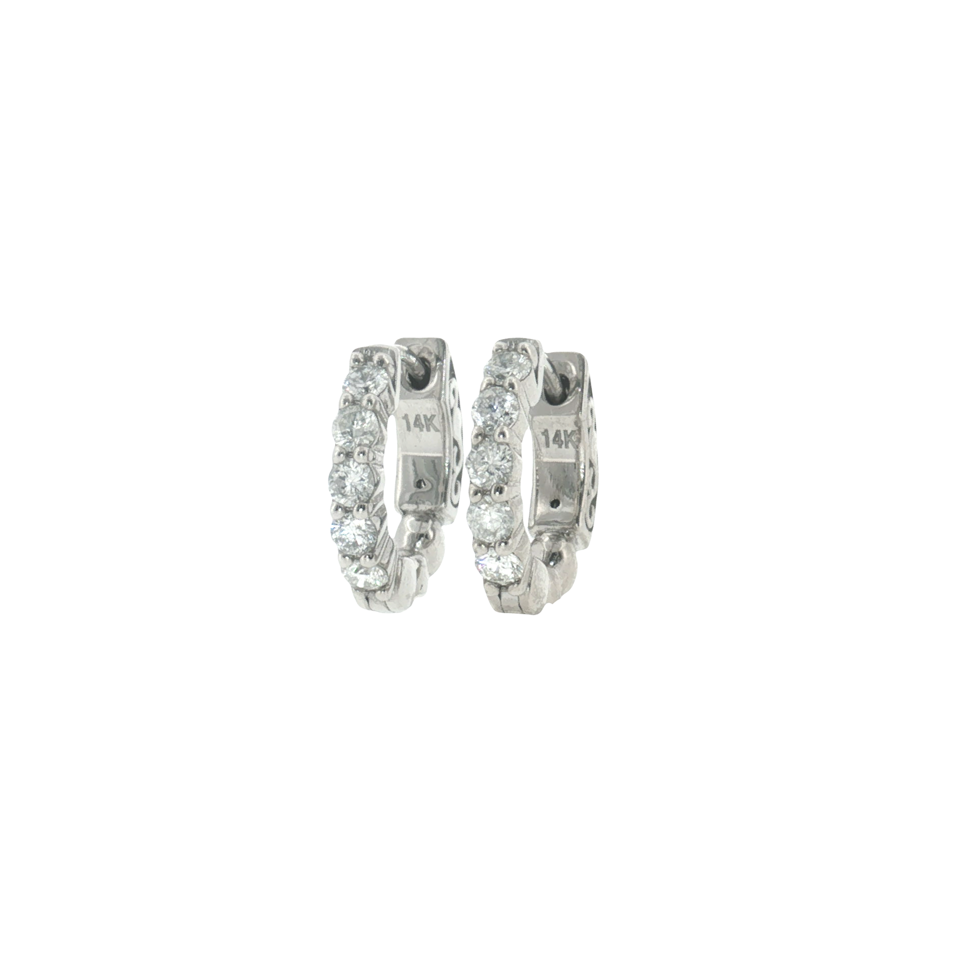 Diamond Huggie Earrings - 14k White Gold 14mm - 0.50ctw front right side view