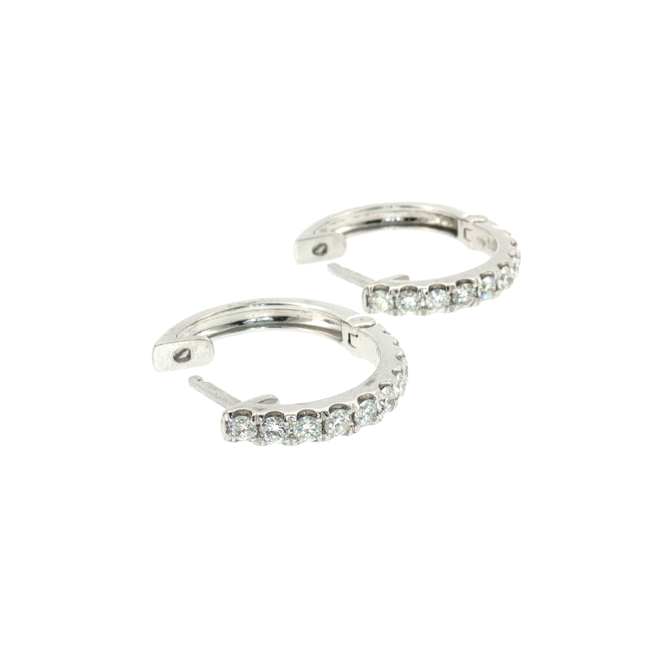 Diamond Huggie Earrings - 14k White Gold - 17mm - 0.60ctw earrings open