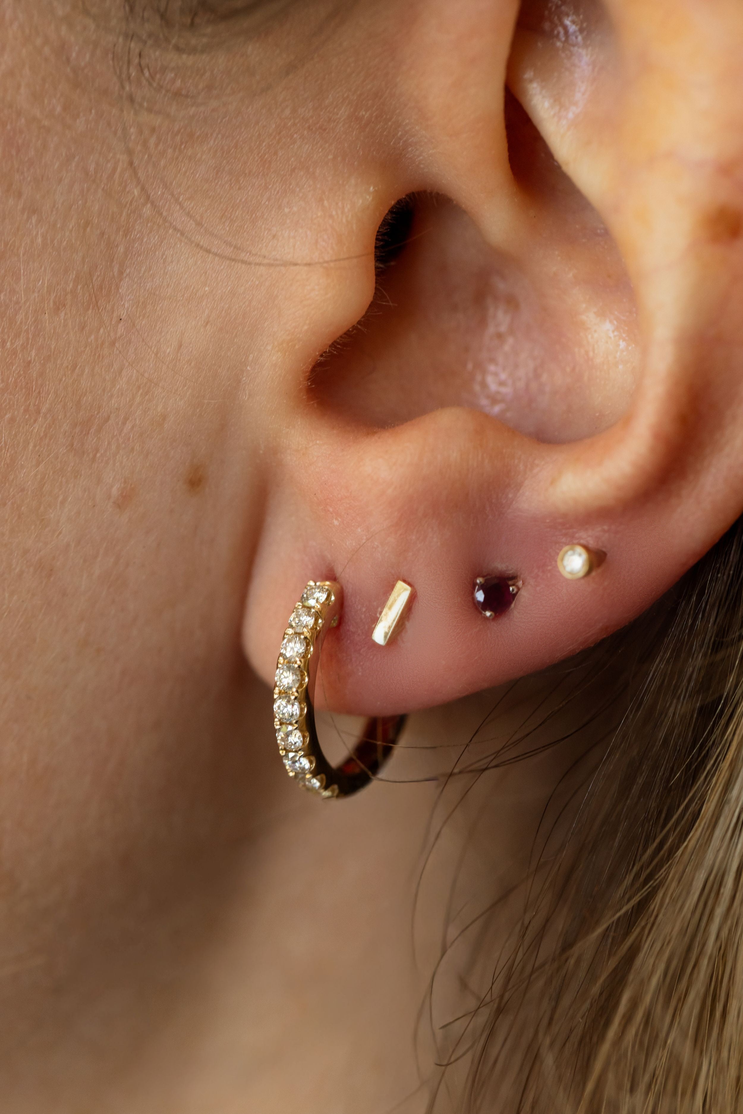 Diamond Huggie Earrings - 14k Yellow Gold - 15mm - 0.46ctw modeled 2