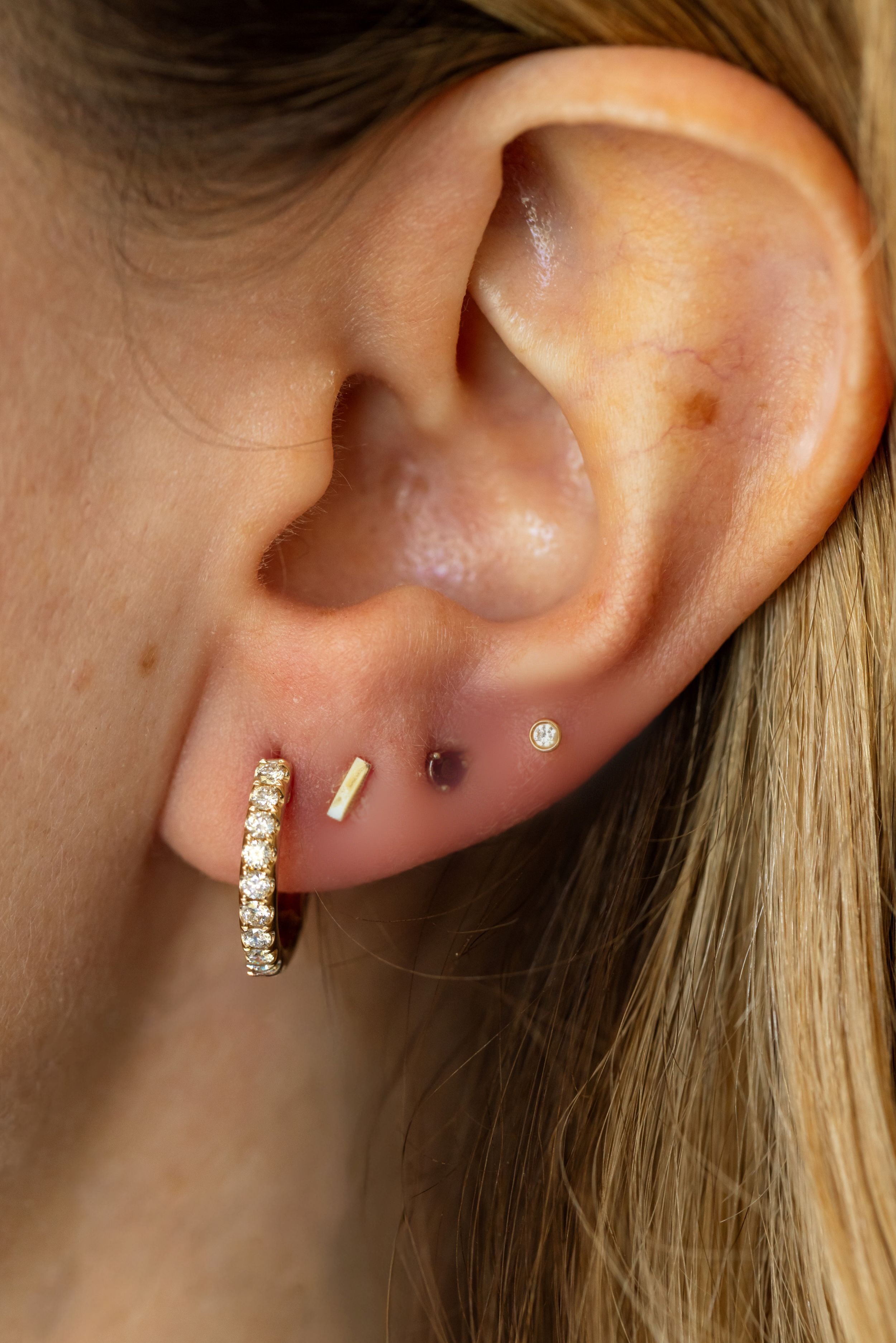 Diamond Huggie Earrings - 14k Yellow Gold - 15mm - 0.46ctw modeled