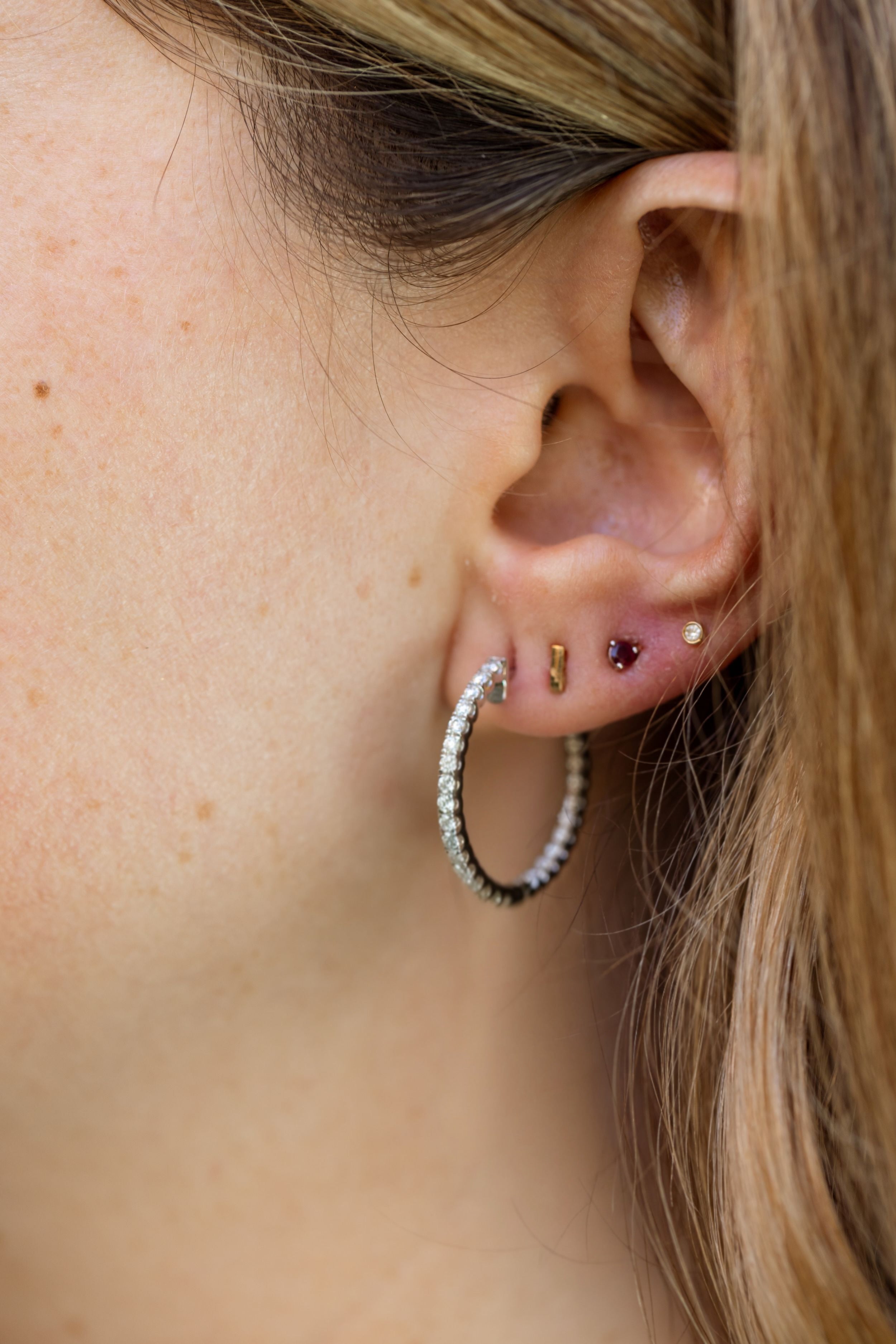 Diamond Inside Outside Hoops - 14k White Gold - 1.10ctw modeled 2