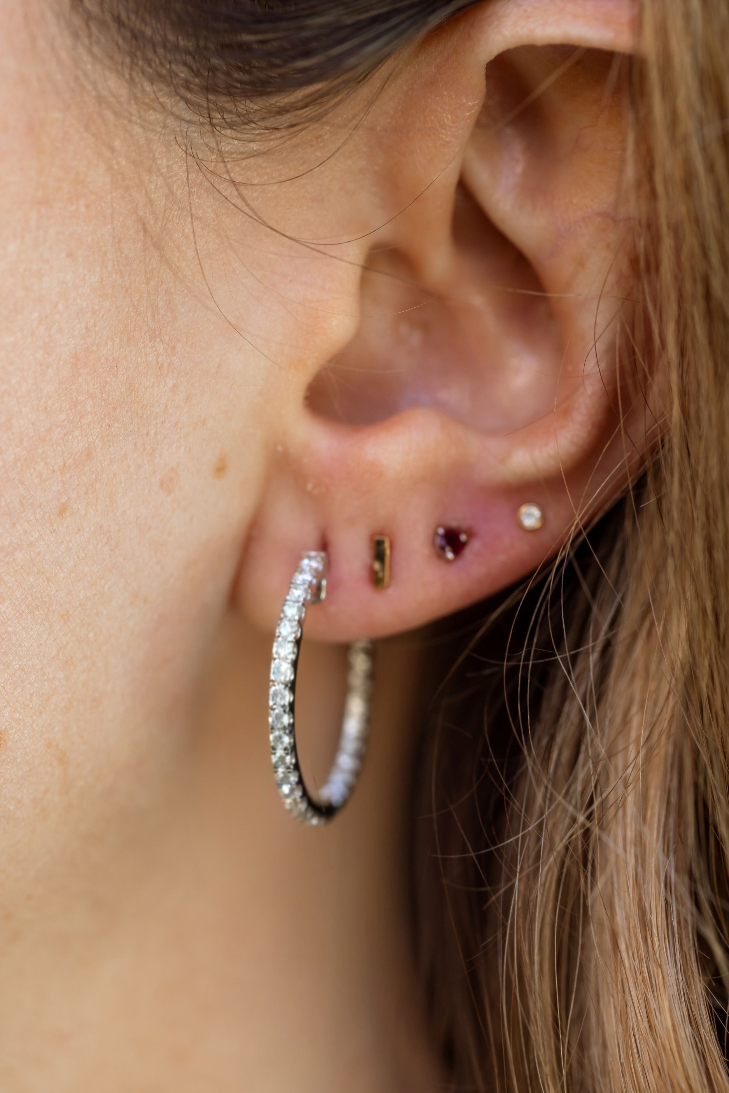 Diamond Inside Outside Hoops - 14k White Gold - 1.10ctw modeled